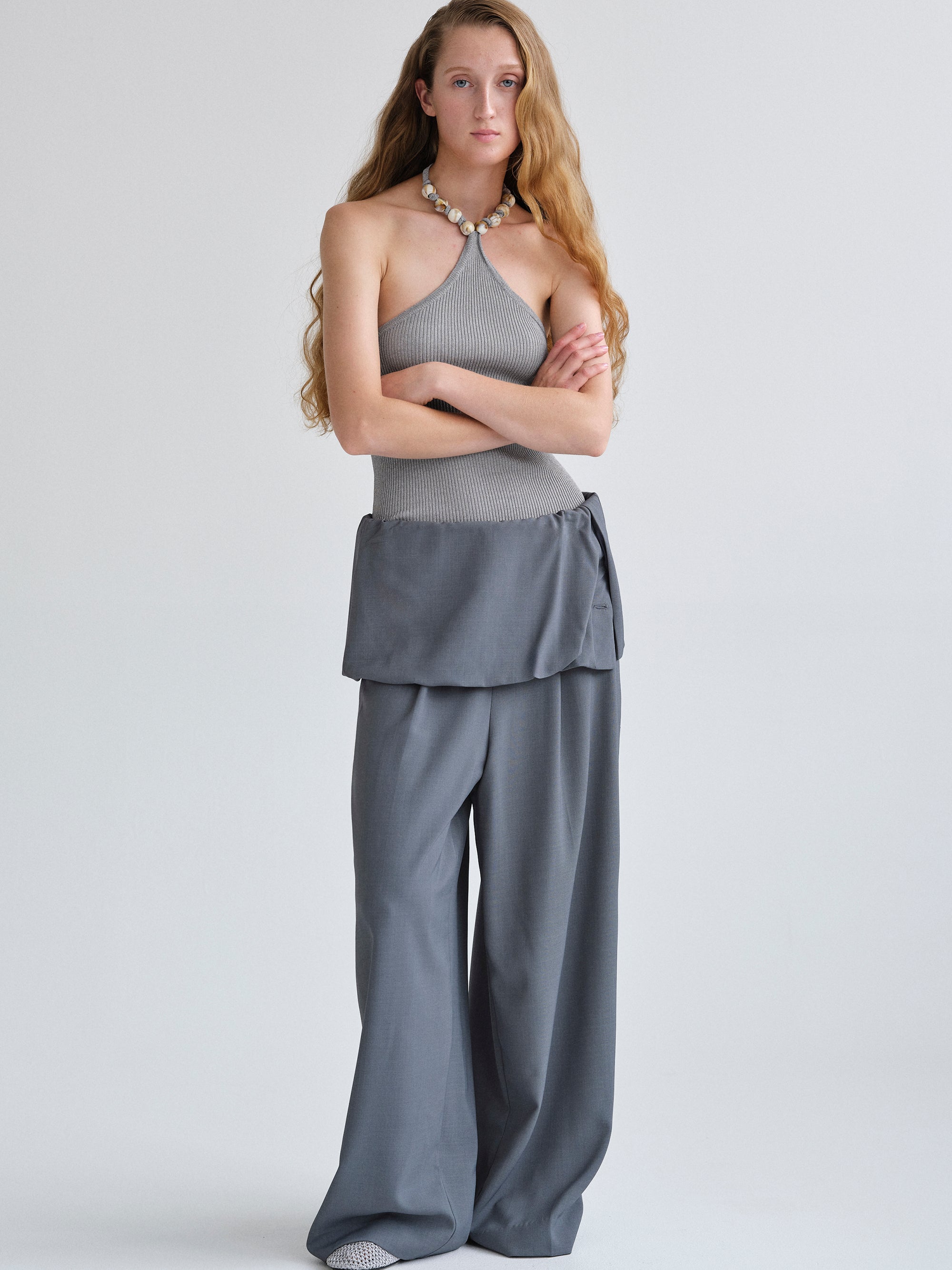 Fold-Over Trousers, Grey