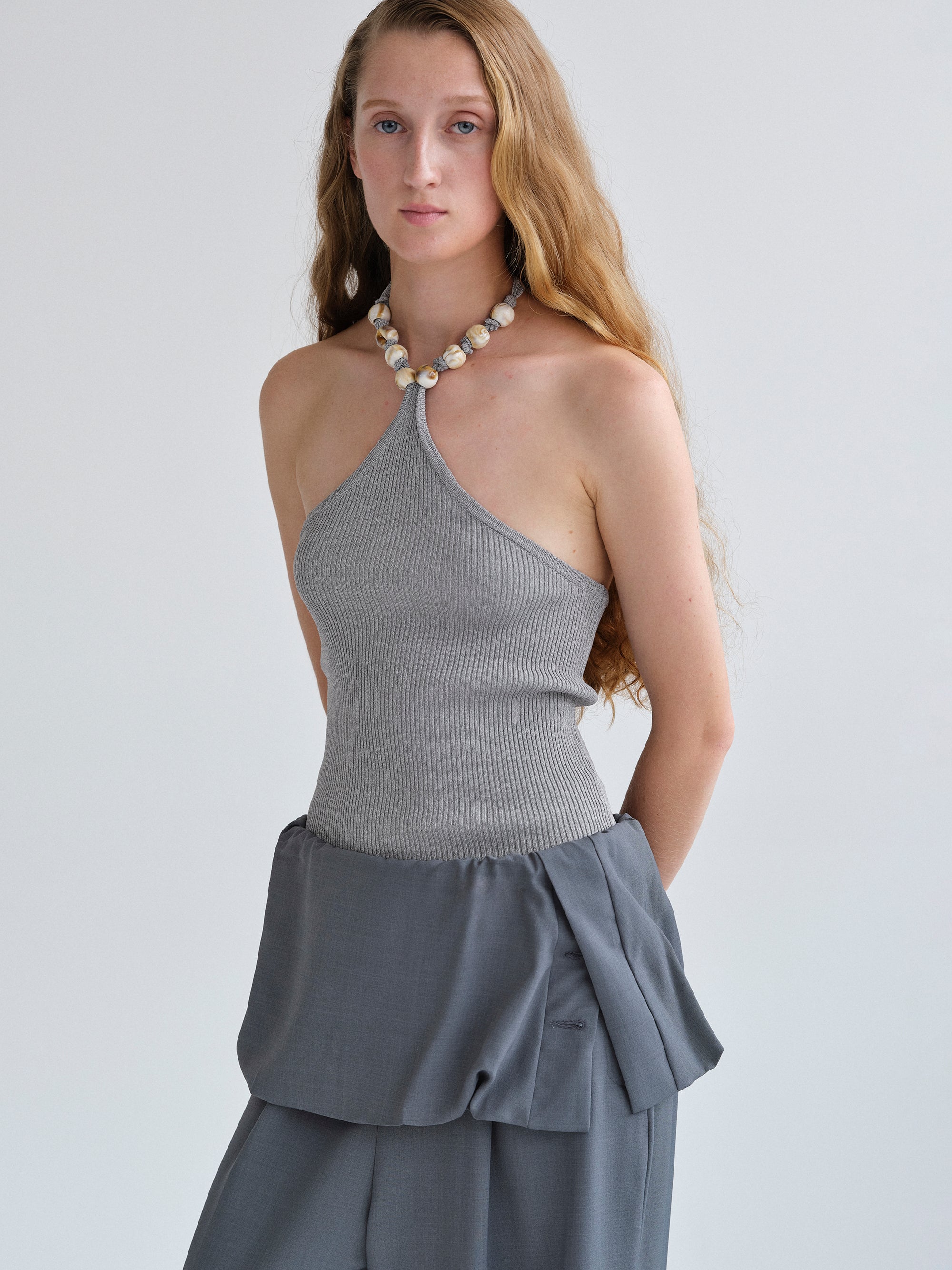 Beaded Rib Tank Top, Grey