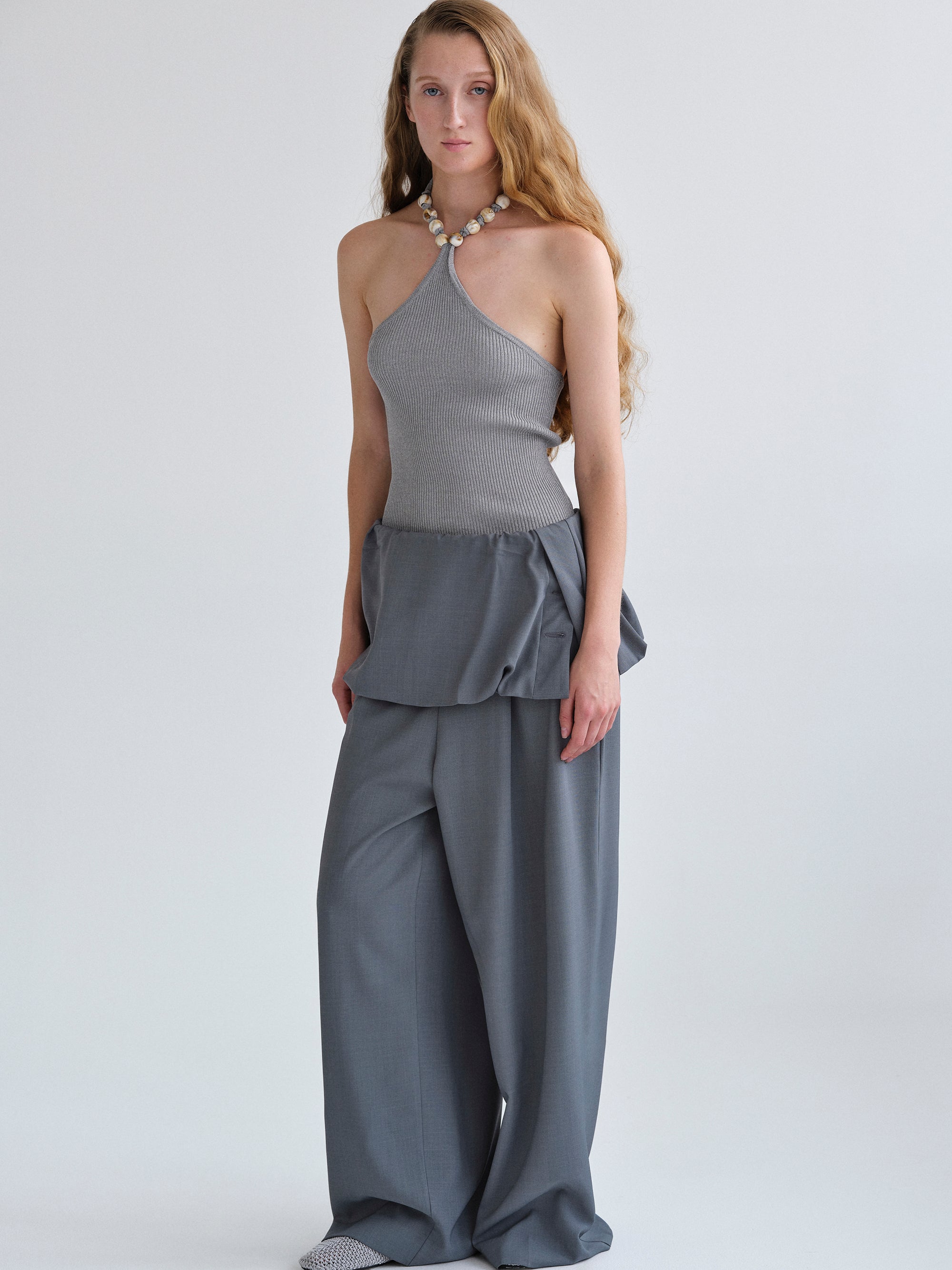 Beaded Rib Tank Top, Grey