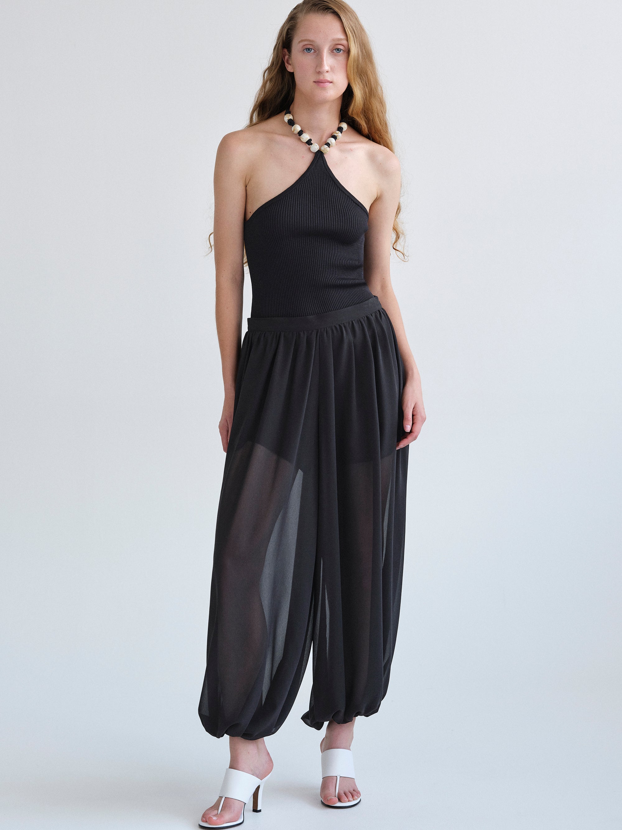 Semi-Sheer Balloon Trousers, Black