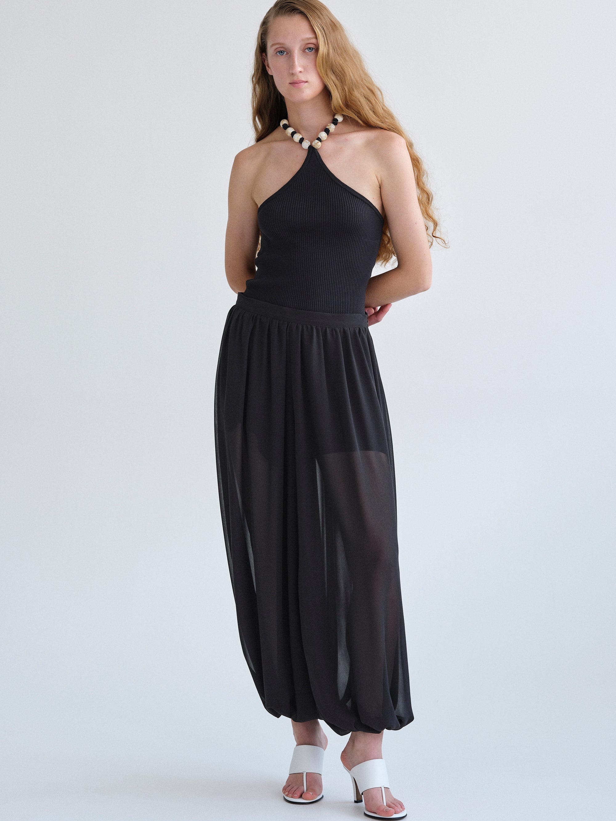 Beaded Rib Tank Top, Black