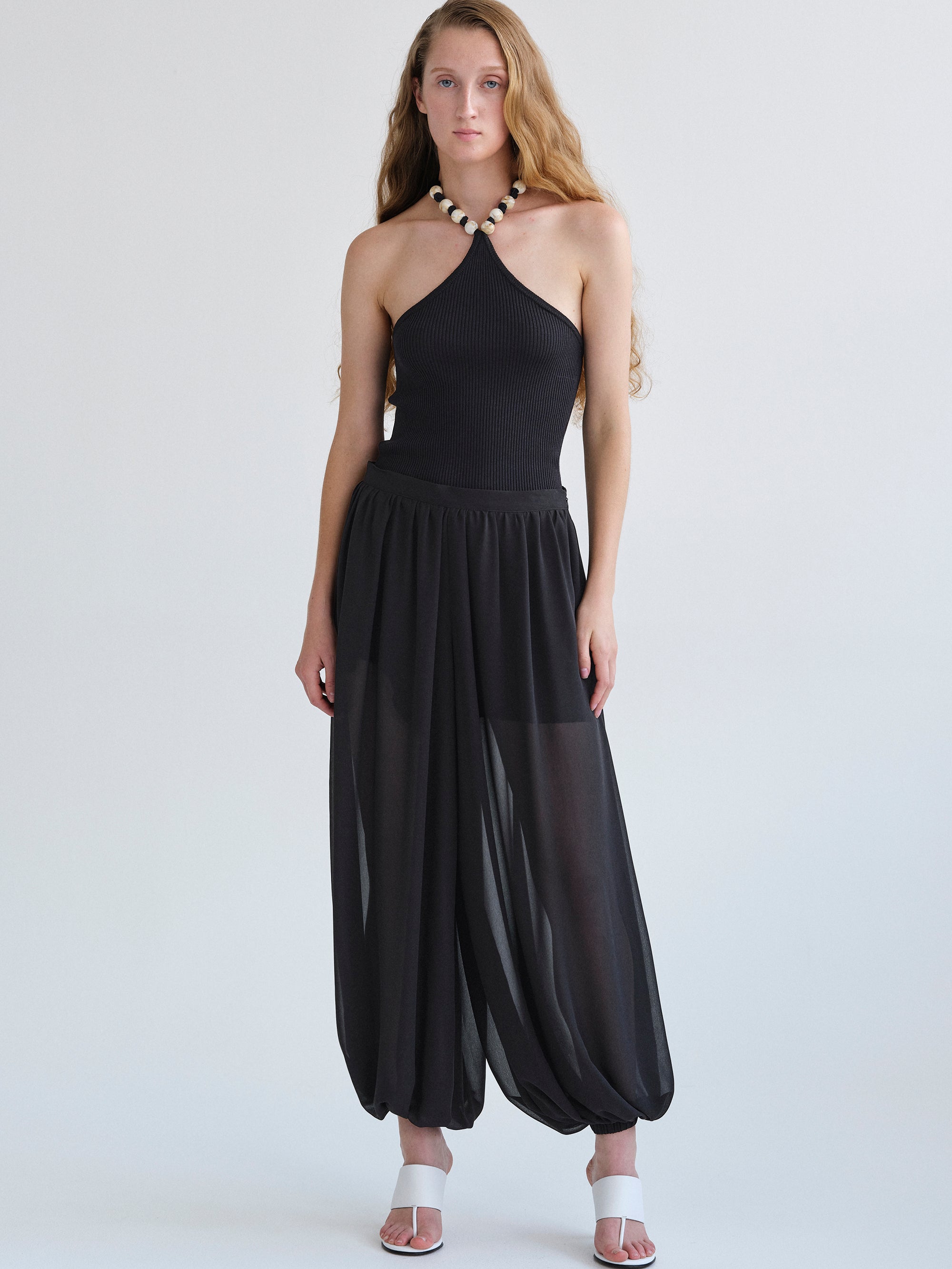 Semi-Sheer Balloon Trousers, Black