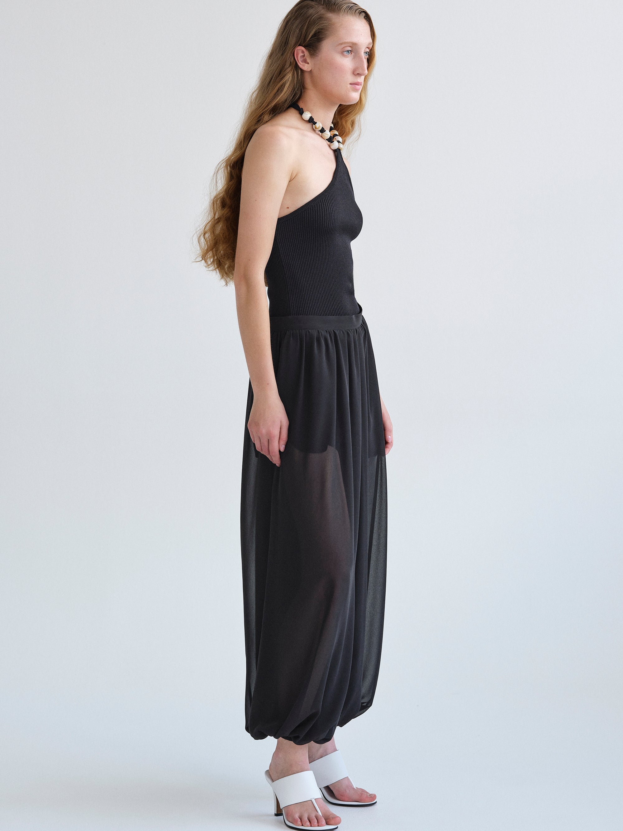 Semi-Sheer Balloon Trousers, Black