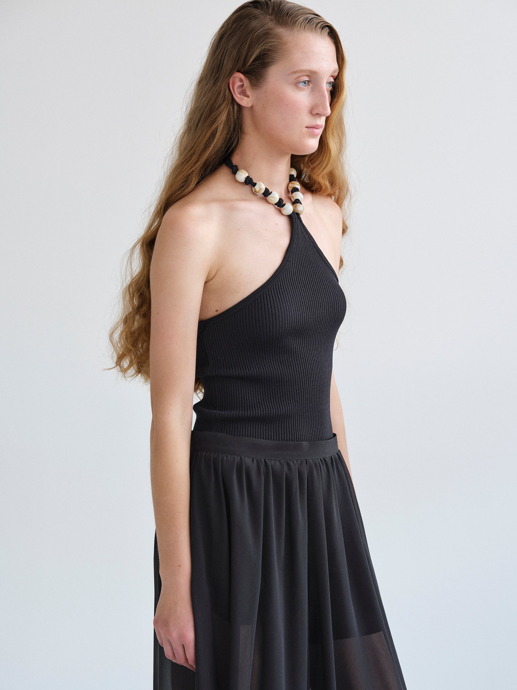 Beaded Rib Tank Top, Black