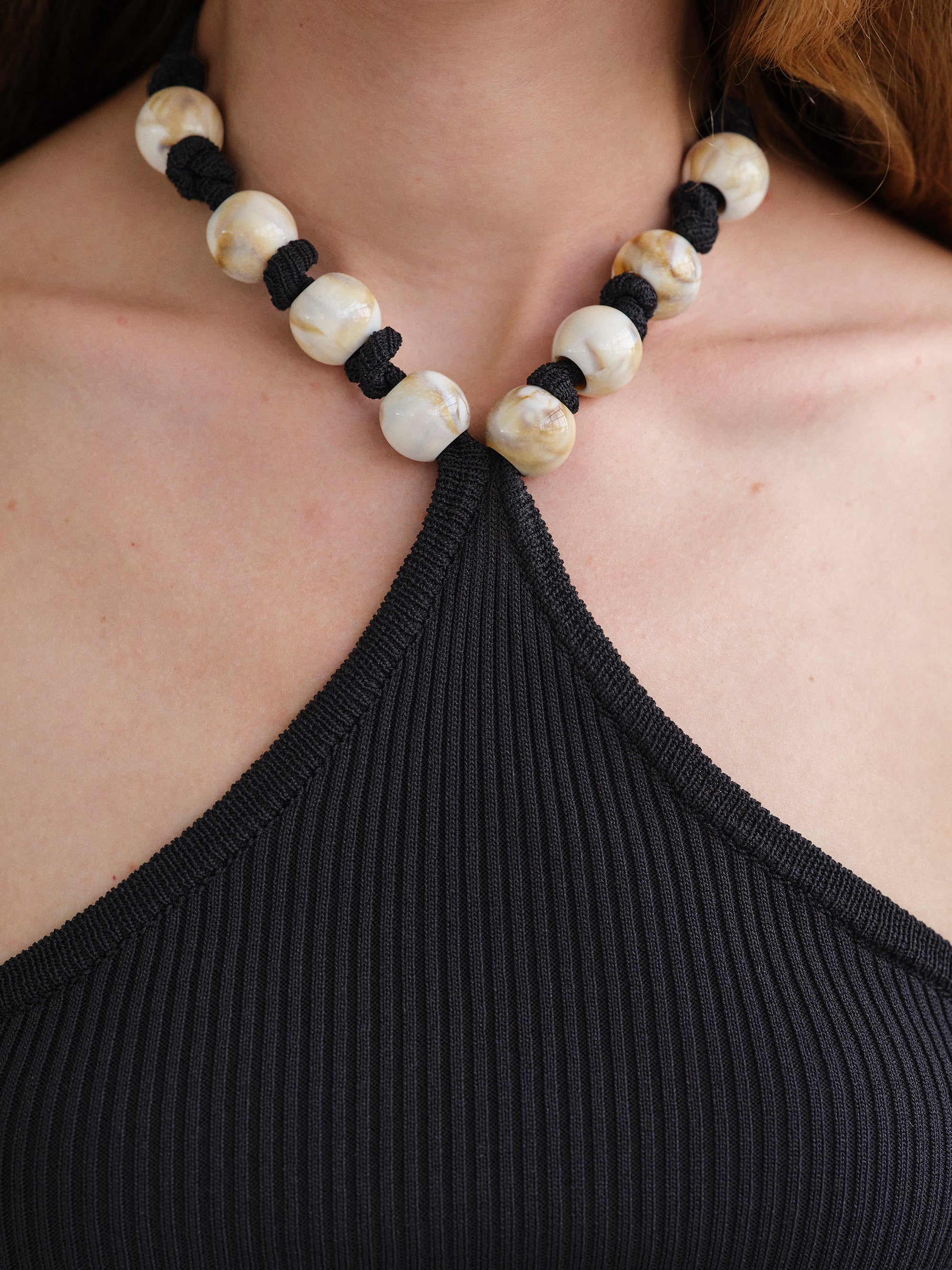 Beaded Rib Tank Top, Black