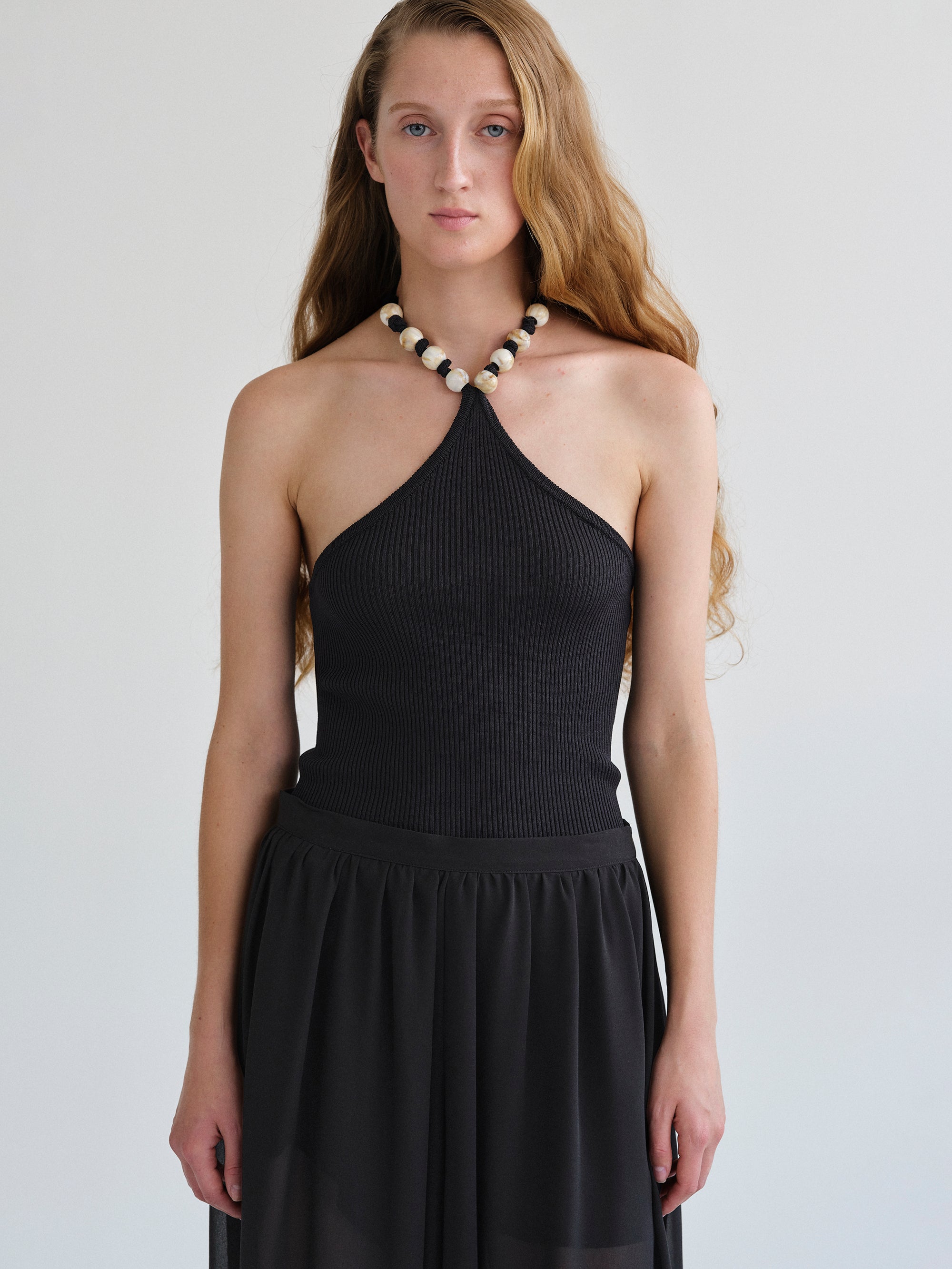 Beaded Rib Tank Top, Black