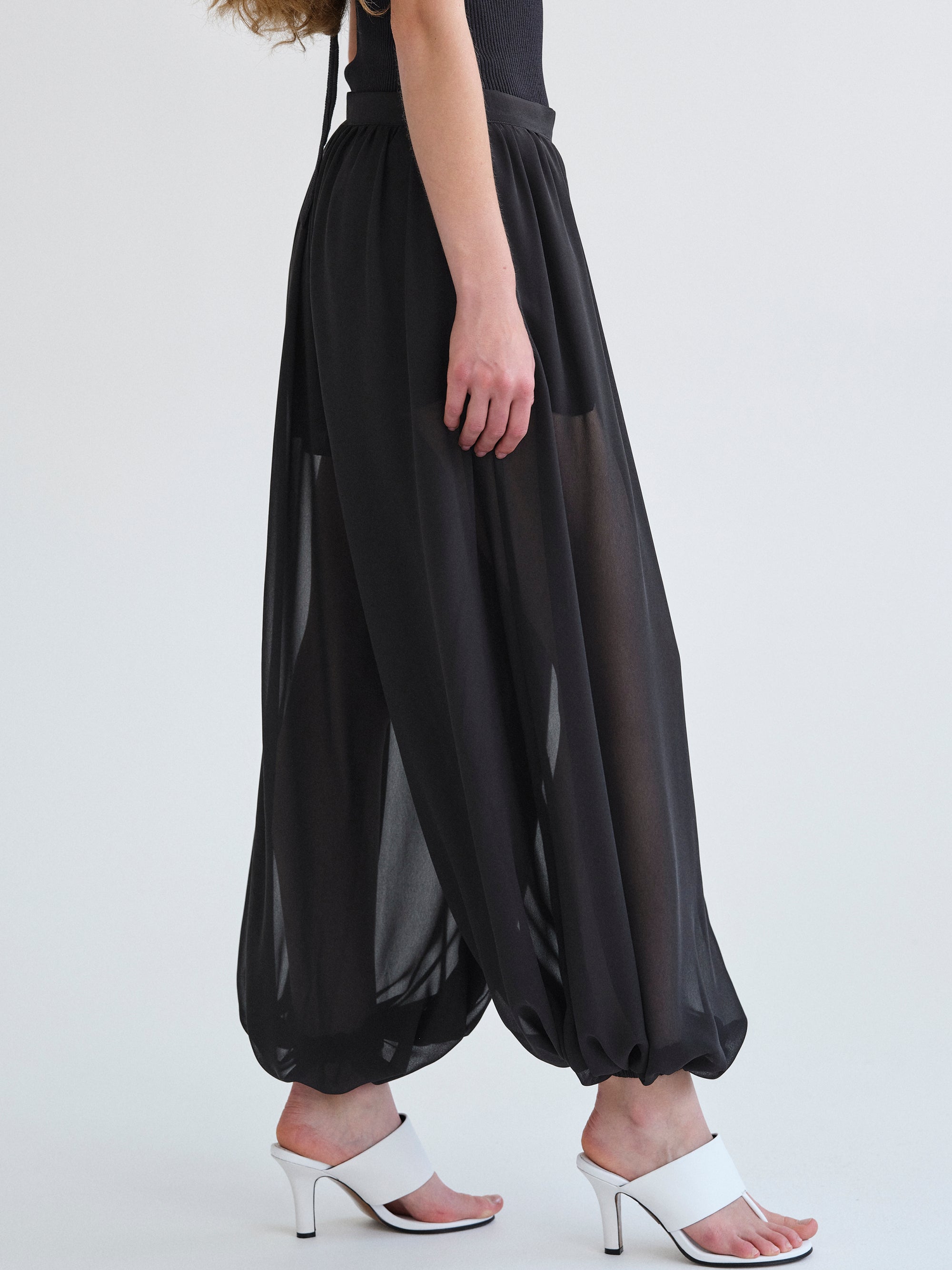 Semi-Sheer Balloon Trousers, Black