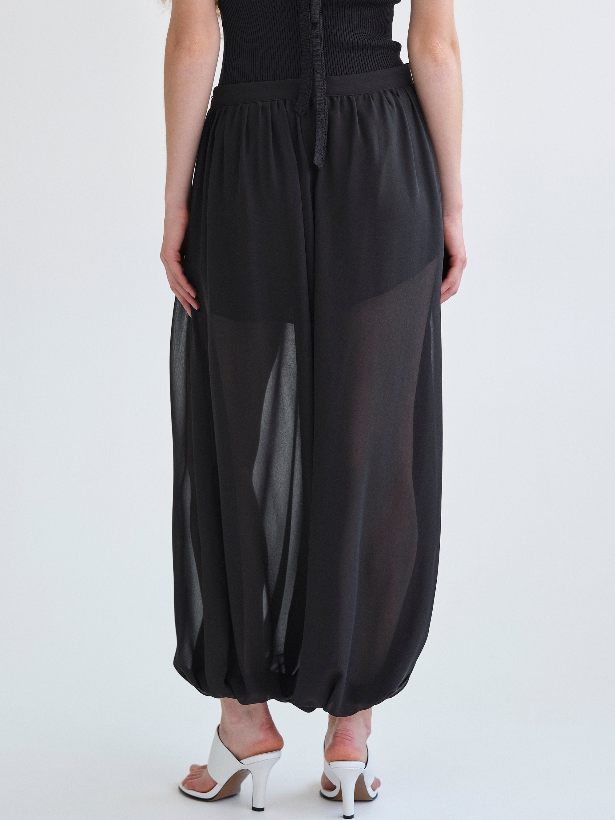 Semi-Sheer Balloon Trousers, Black