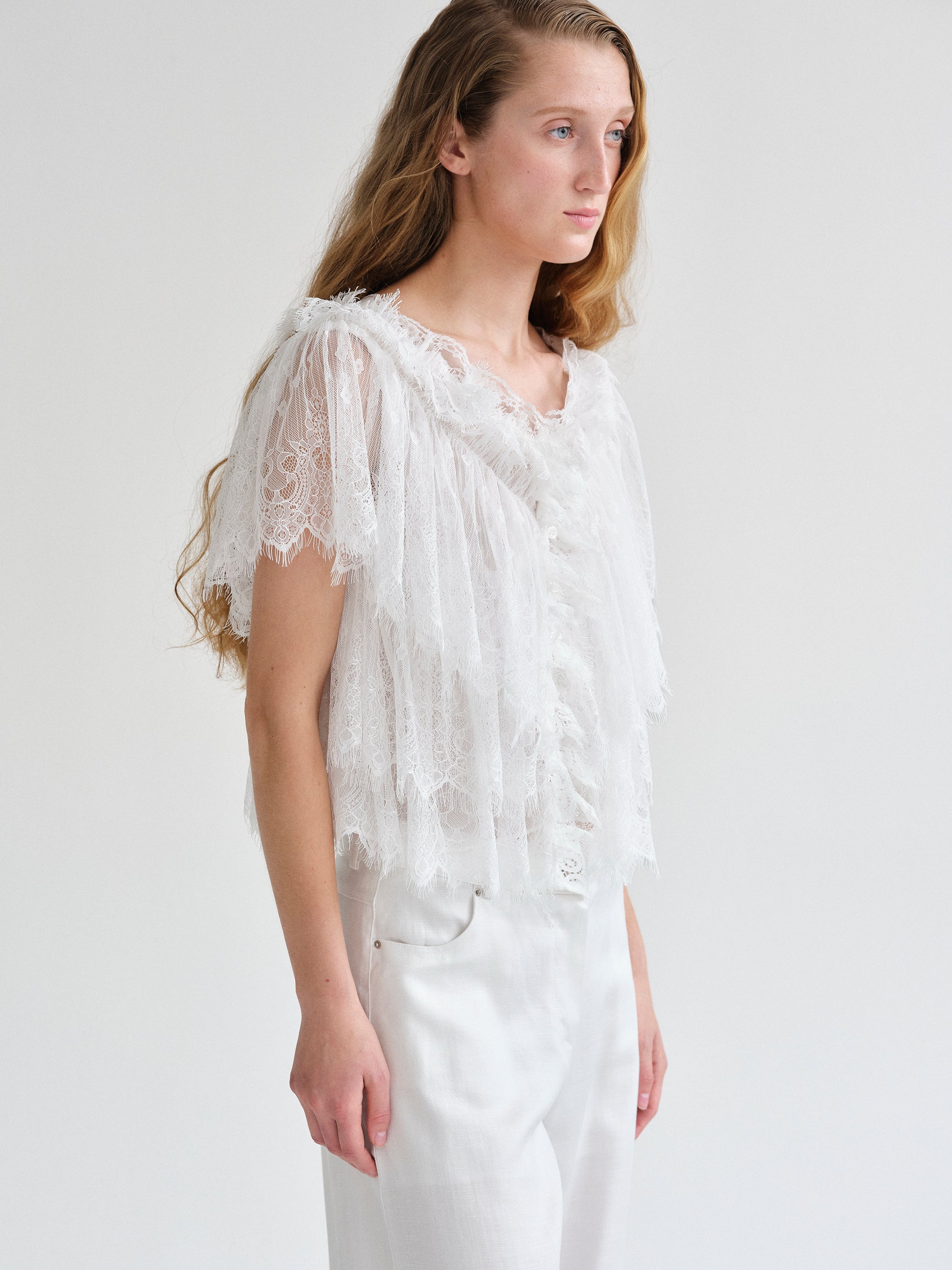 Tiered Lace Blouse, White