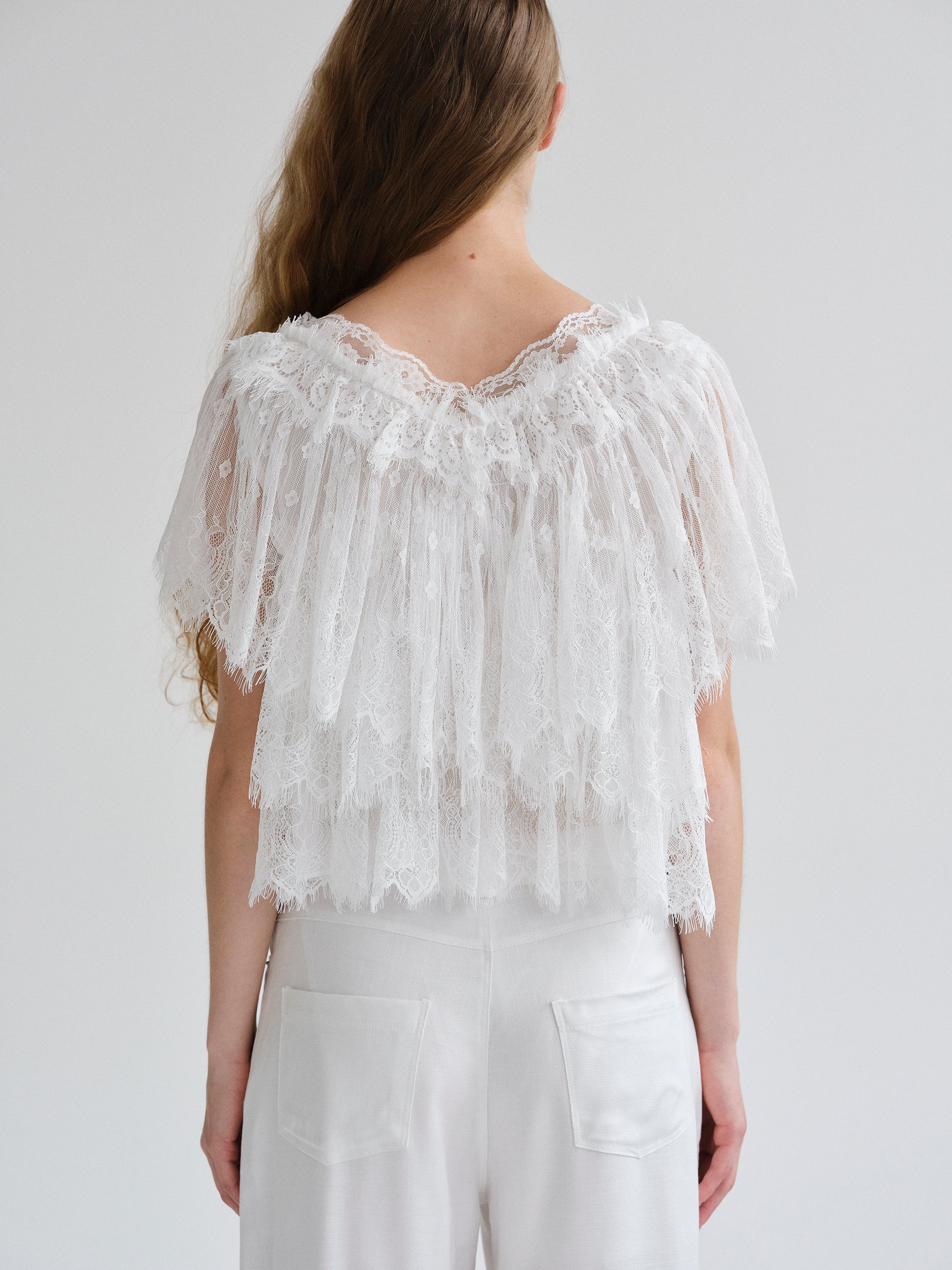 Tiered Lace Blouse, White