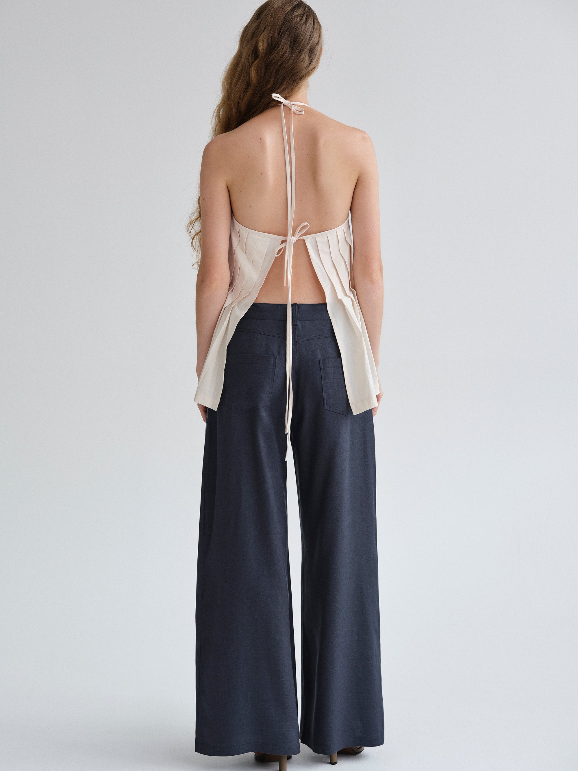 Backless Pleated Top, Ivory