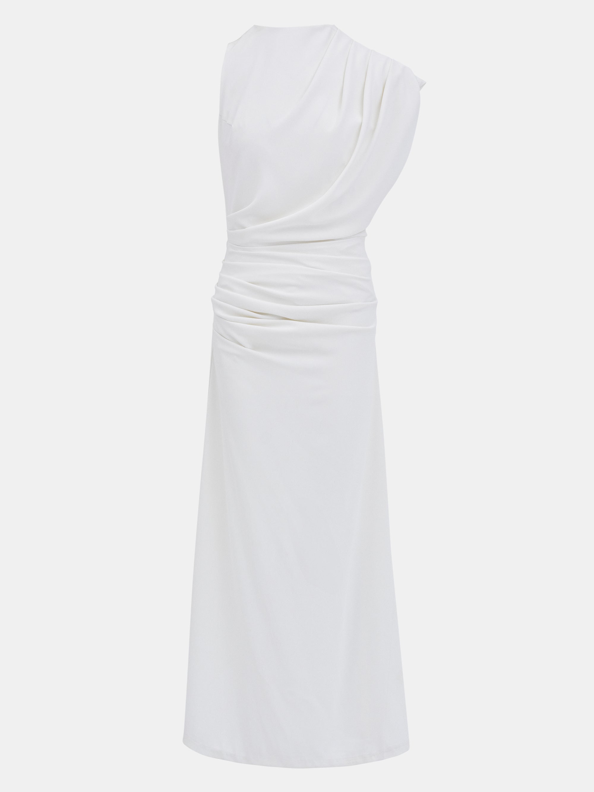 Asymmetric Draped Dress, White