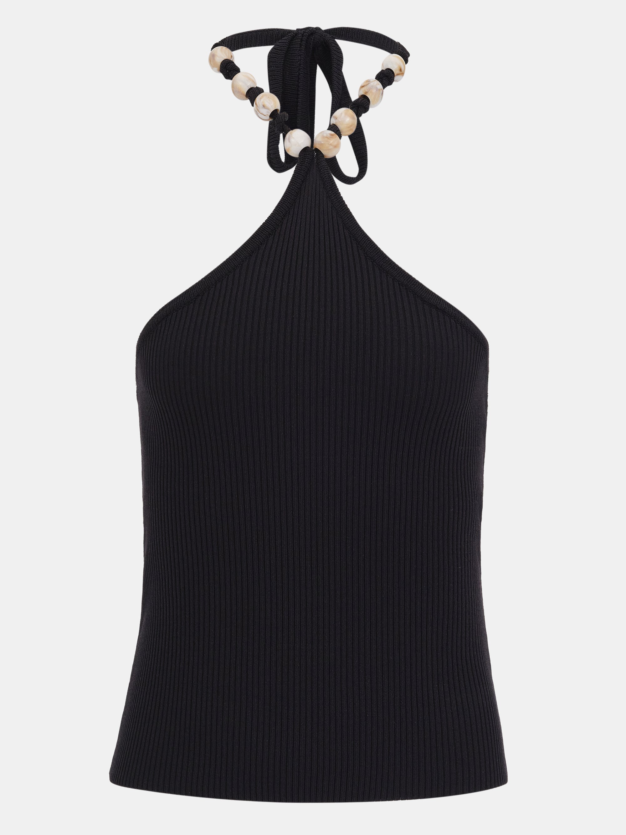 Beaded Rib Tank Top, Black