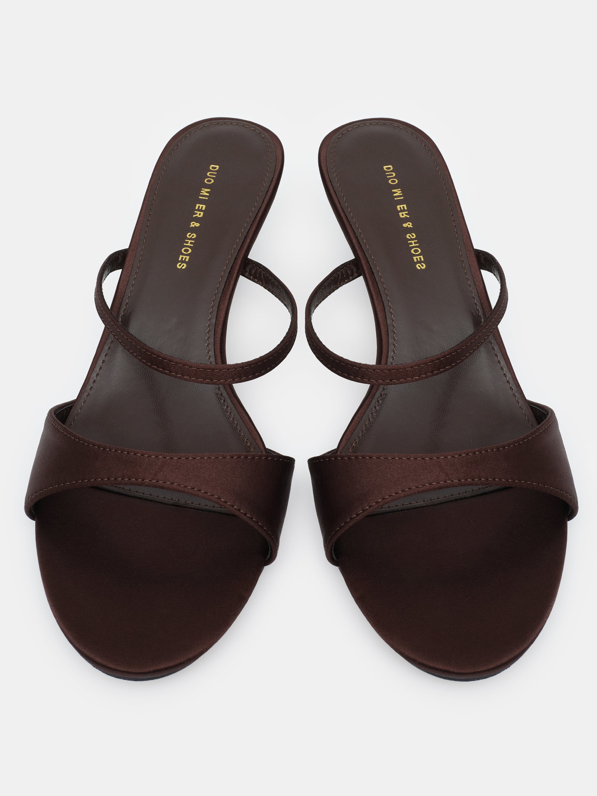 Satin Heeled Mules, Chocolate