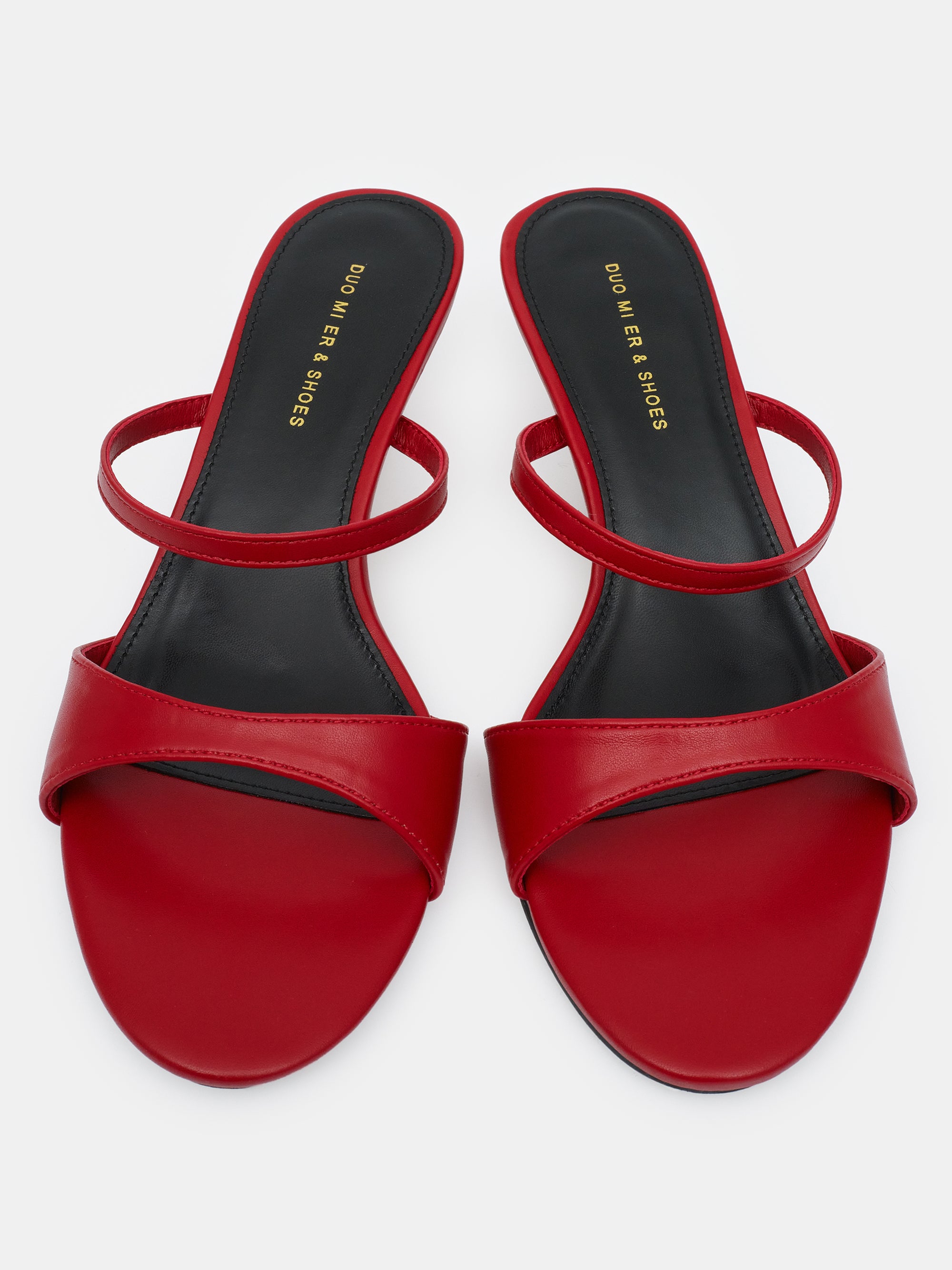 Faux-Leather Heeled Mules, Red