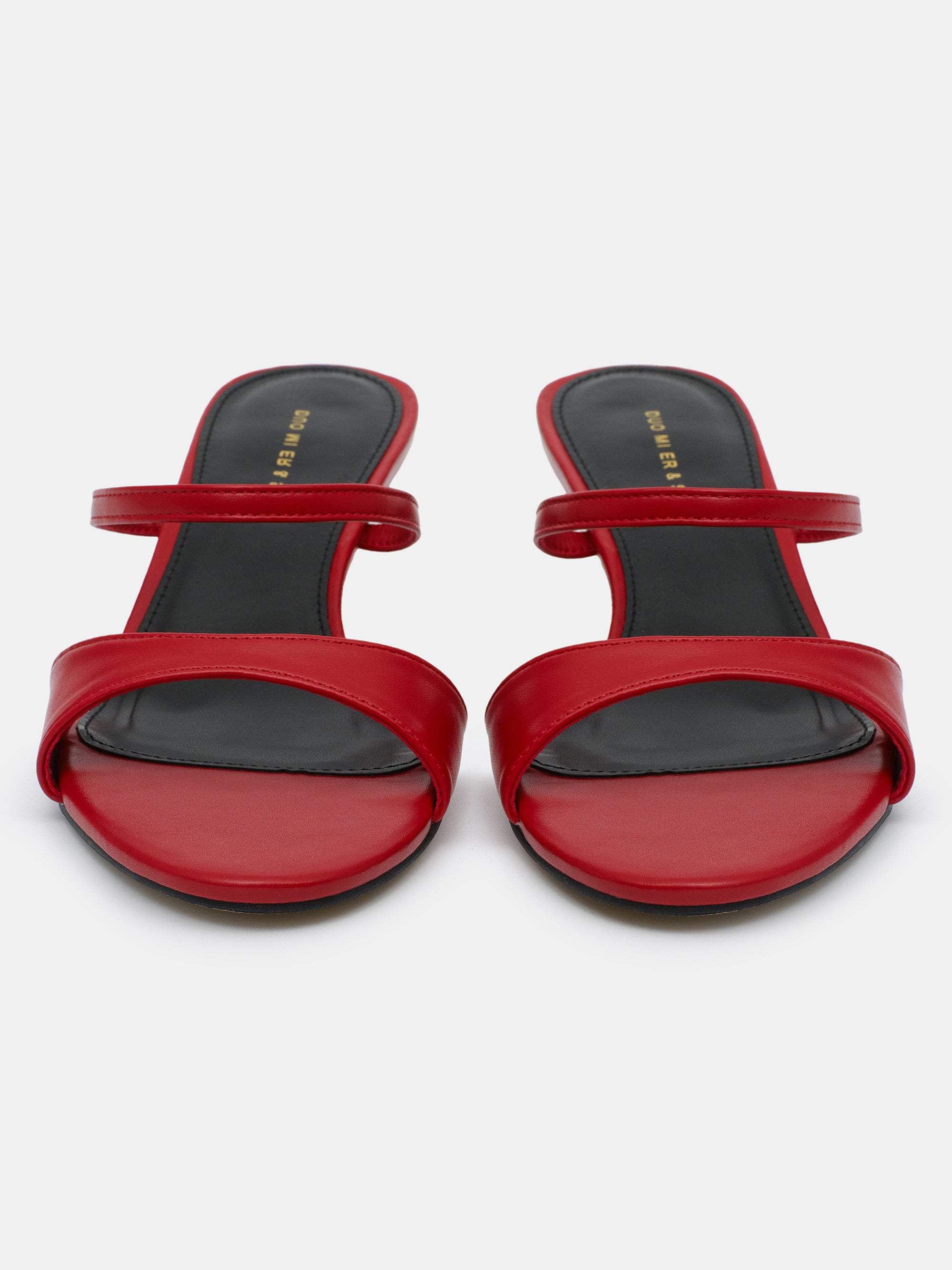 Faux-Leather Heeled Mules, Red
