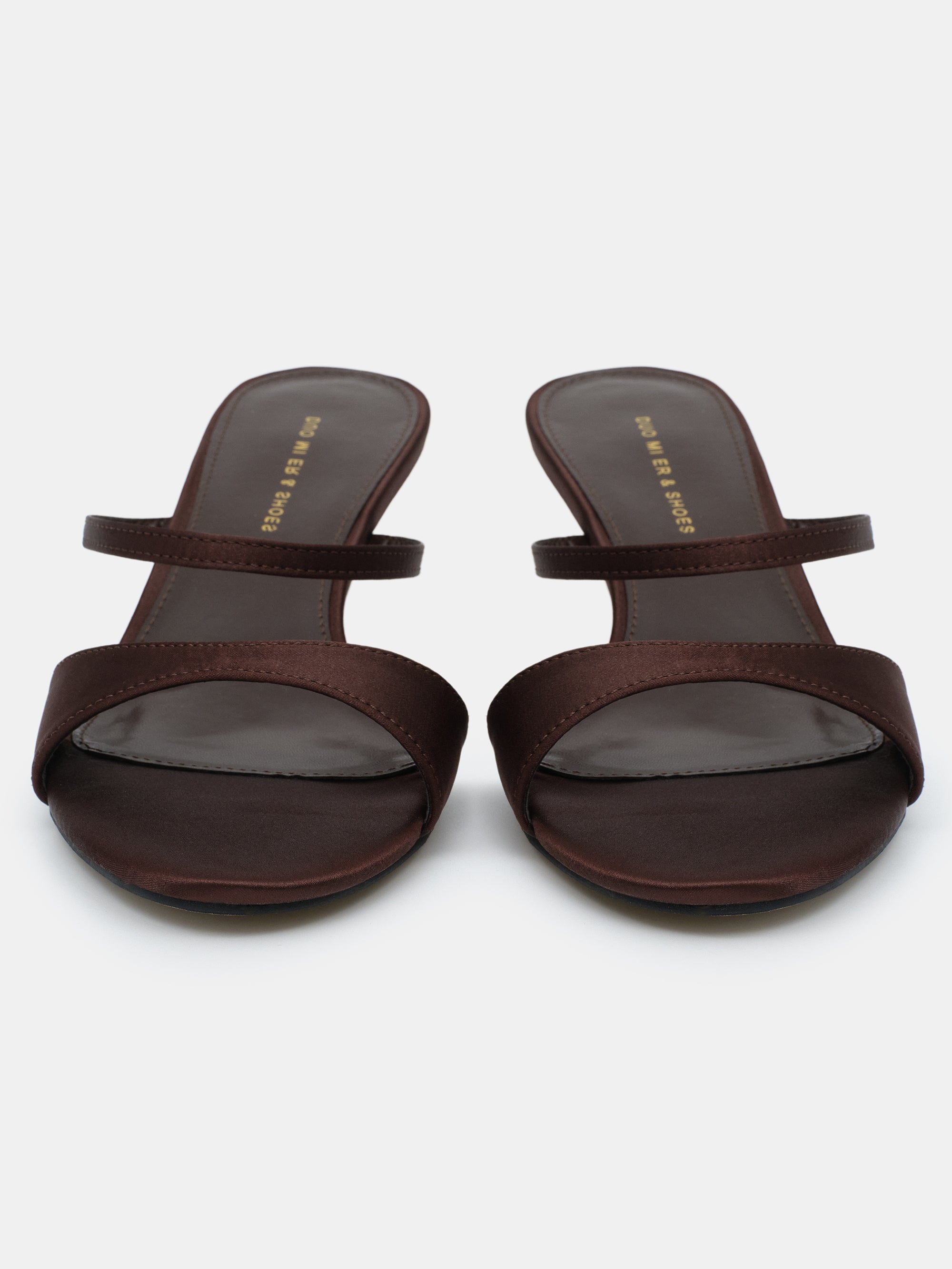 Satin Heeled Mules, Chocolate