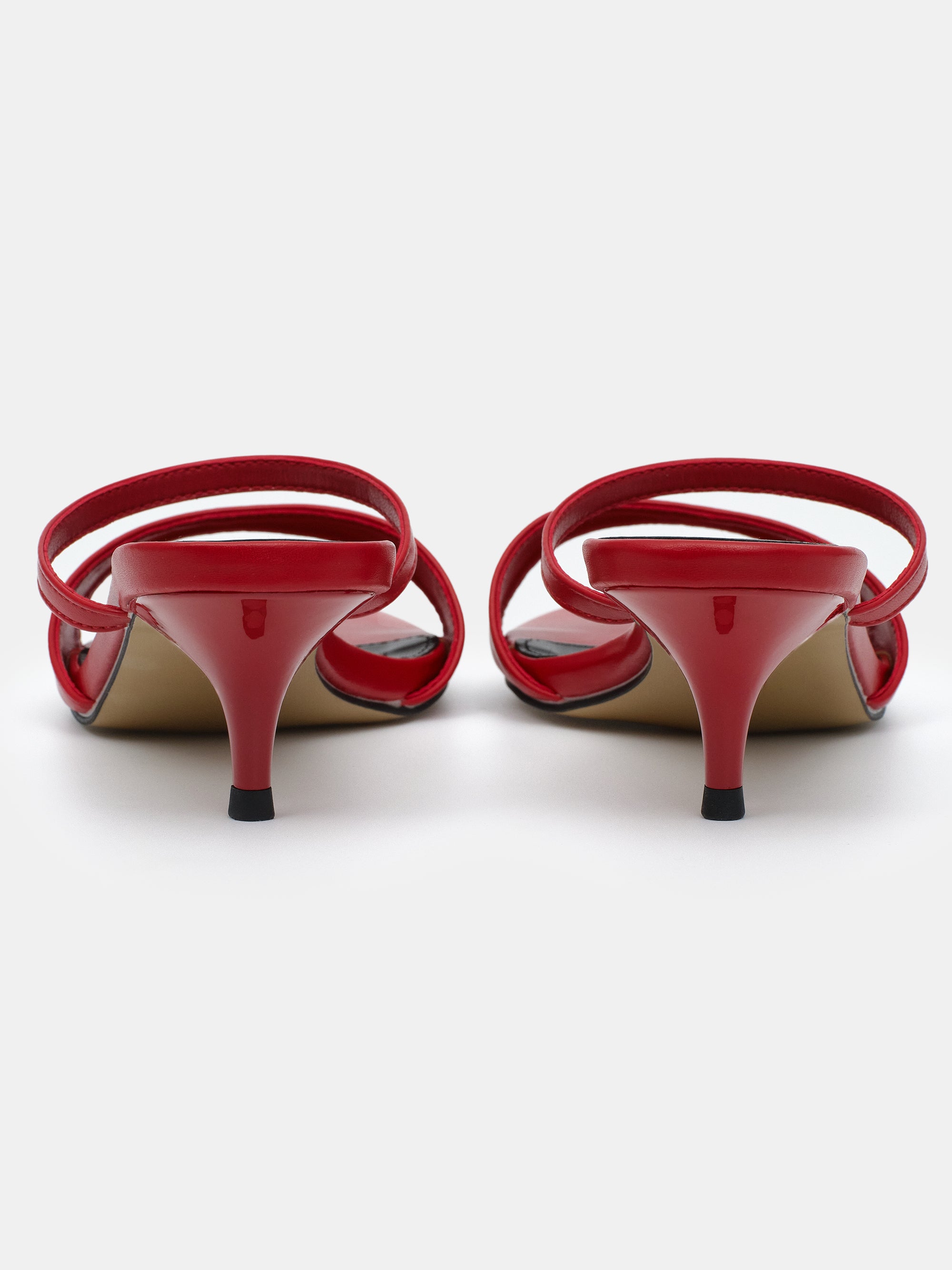 Faux-Leather Heeled Mules, Red
