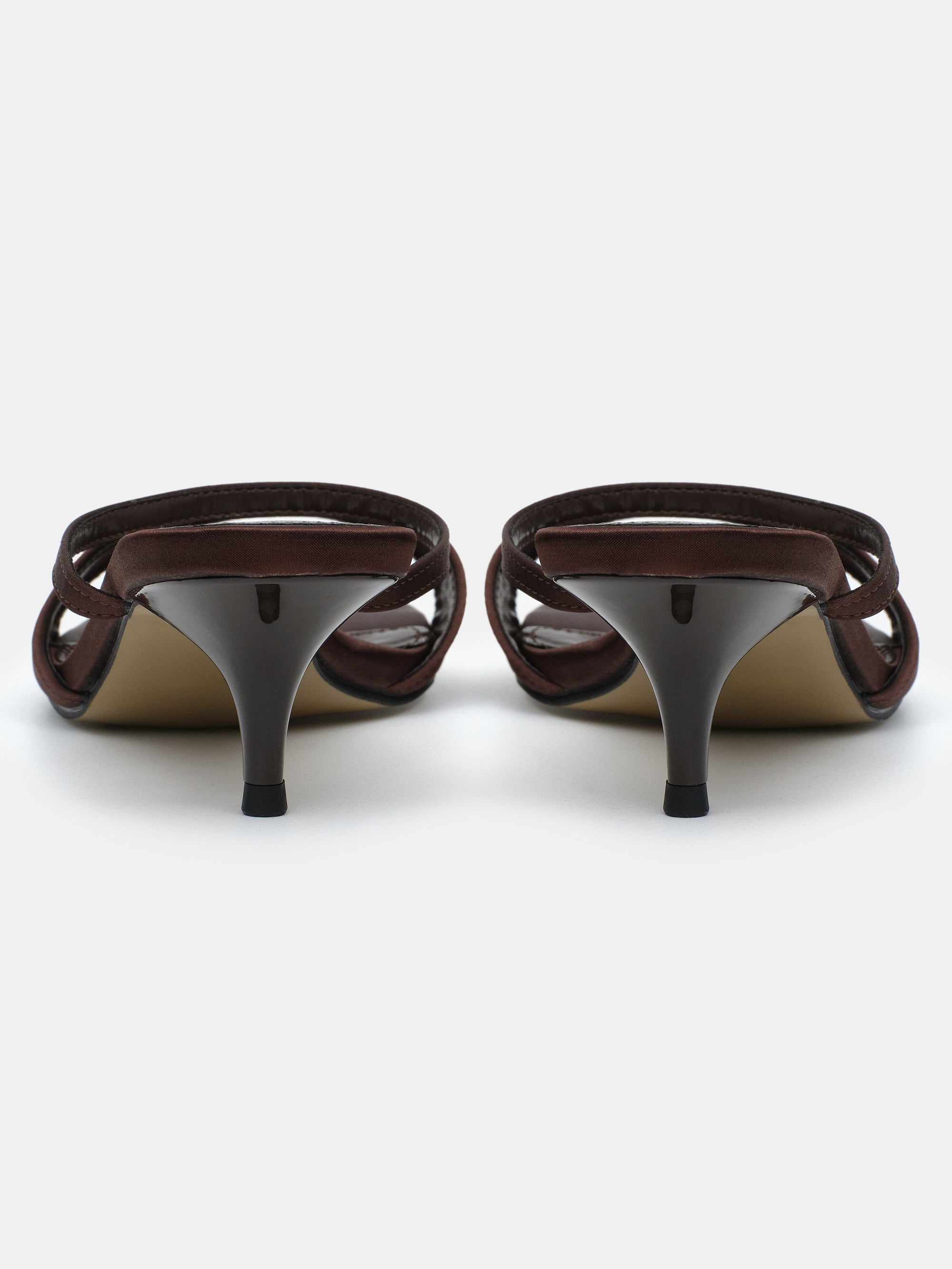 Satin Heeled Mules, Chocolate
