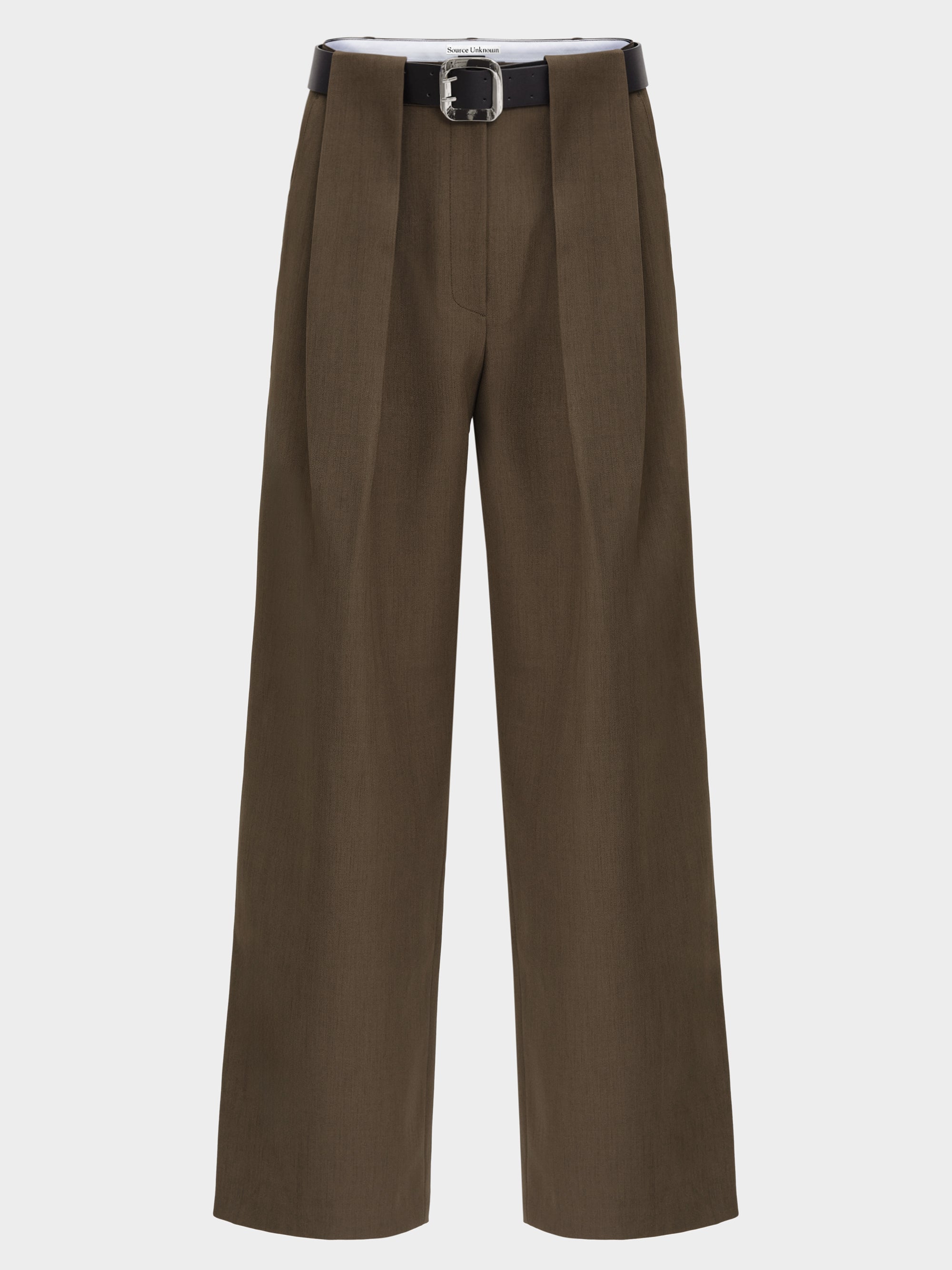 Matteo Belted Tuck Trousers, Brown