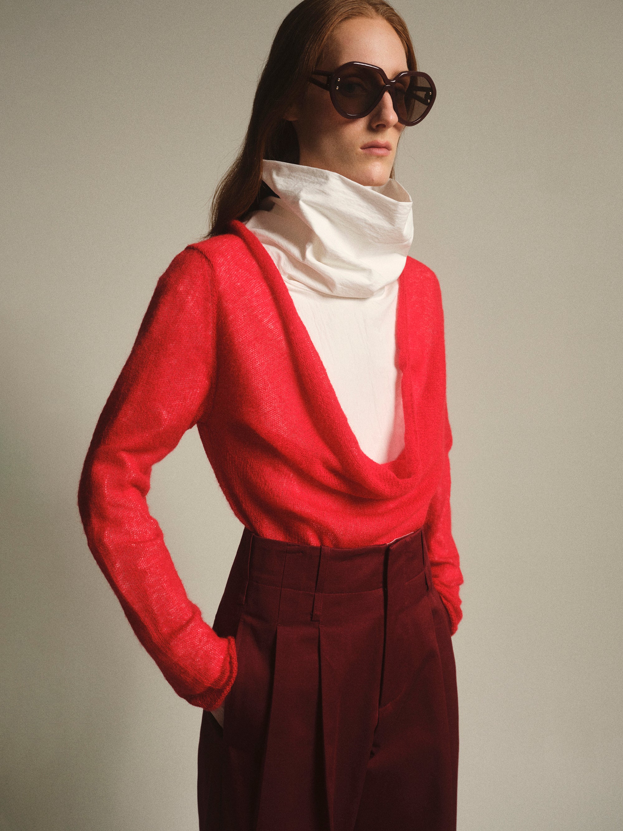 Cowl-Neck Jumper, Red