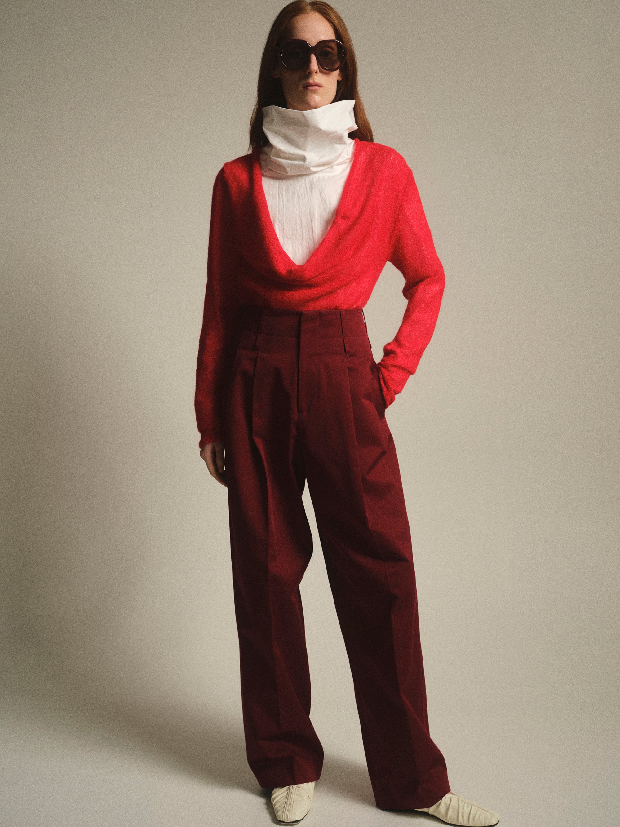 Cowl-Neck Jumper, Red