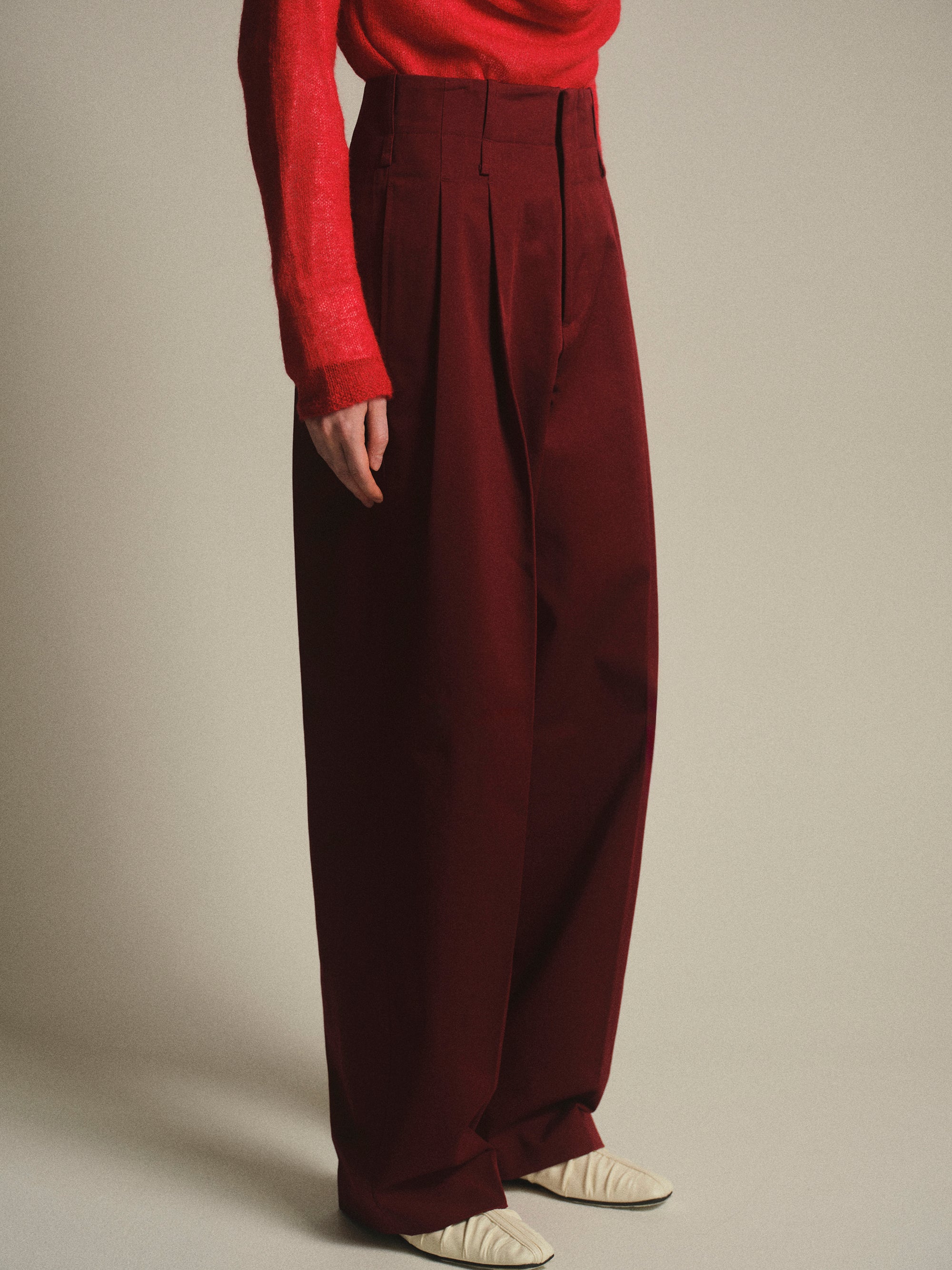 Double Waistband Chino Trousers, Burgundy