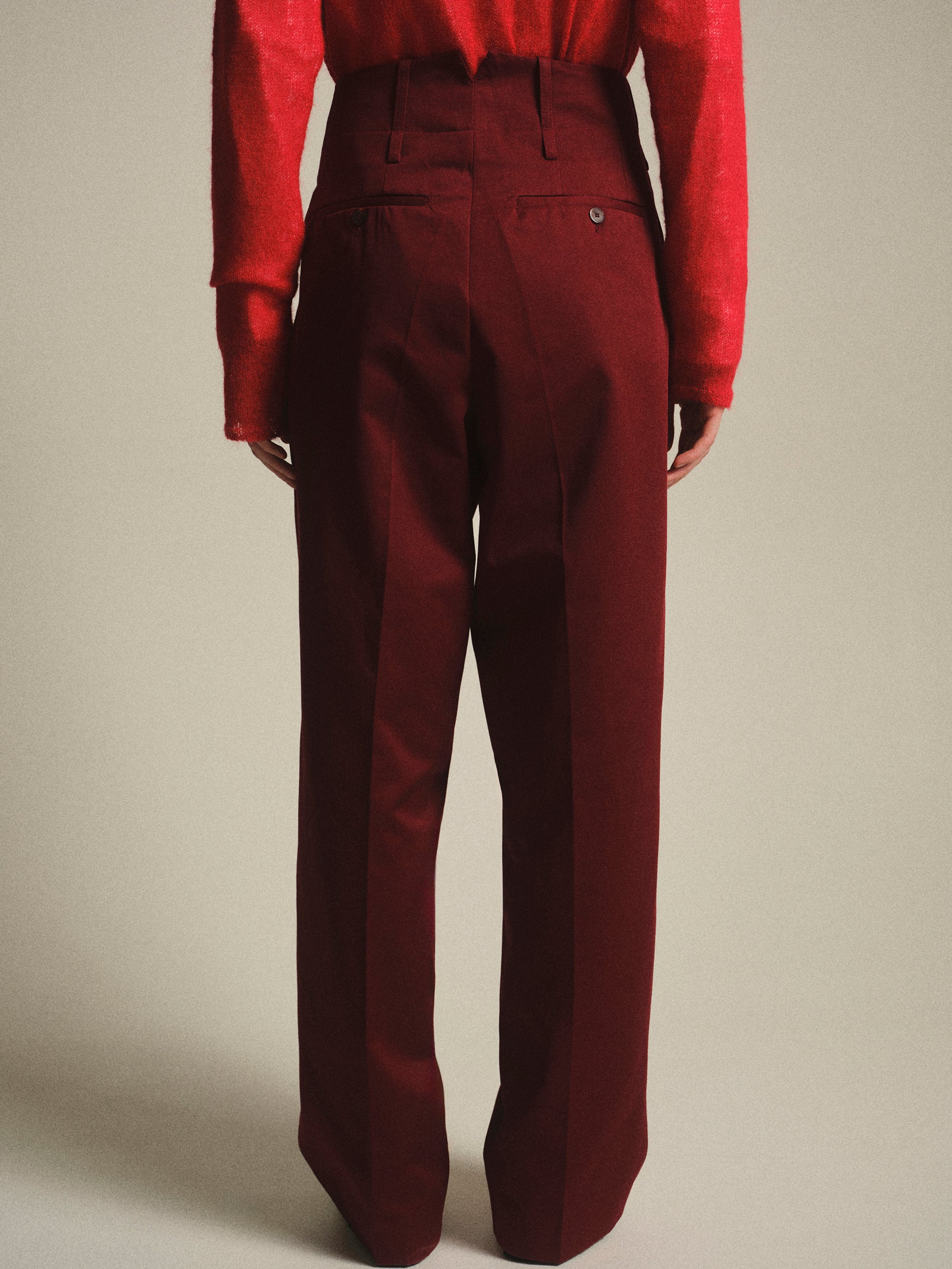 Double Waistband Chino Trousers, Burgundy