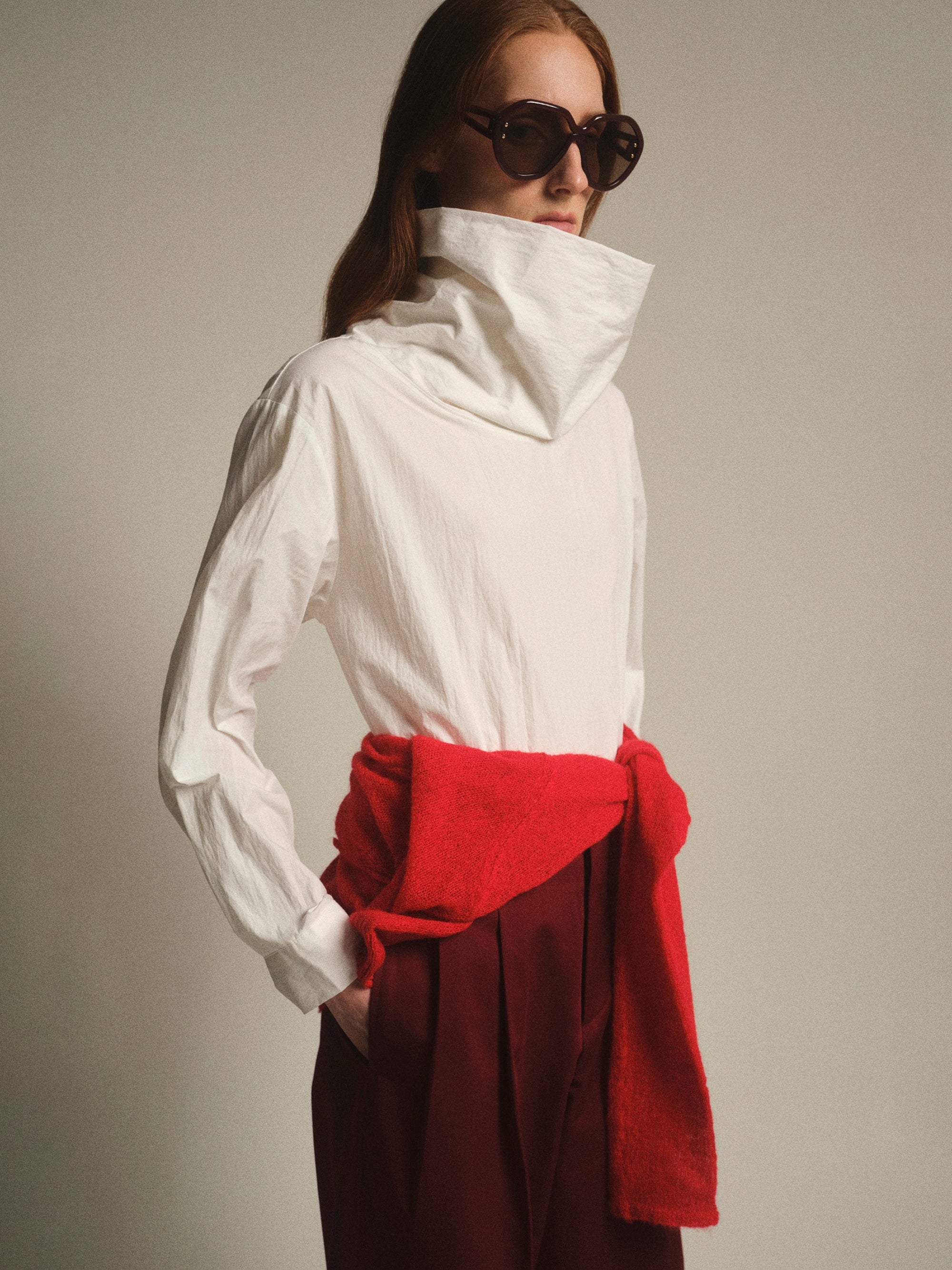 High-Neck Cotton Top, White