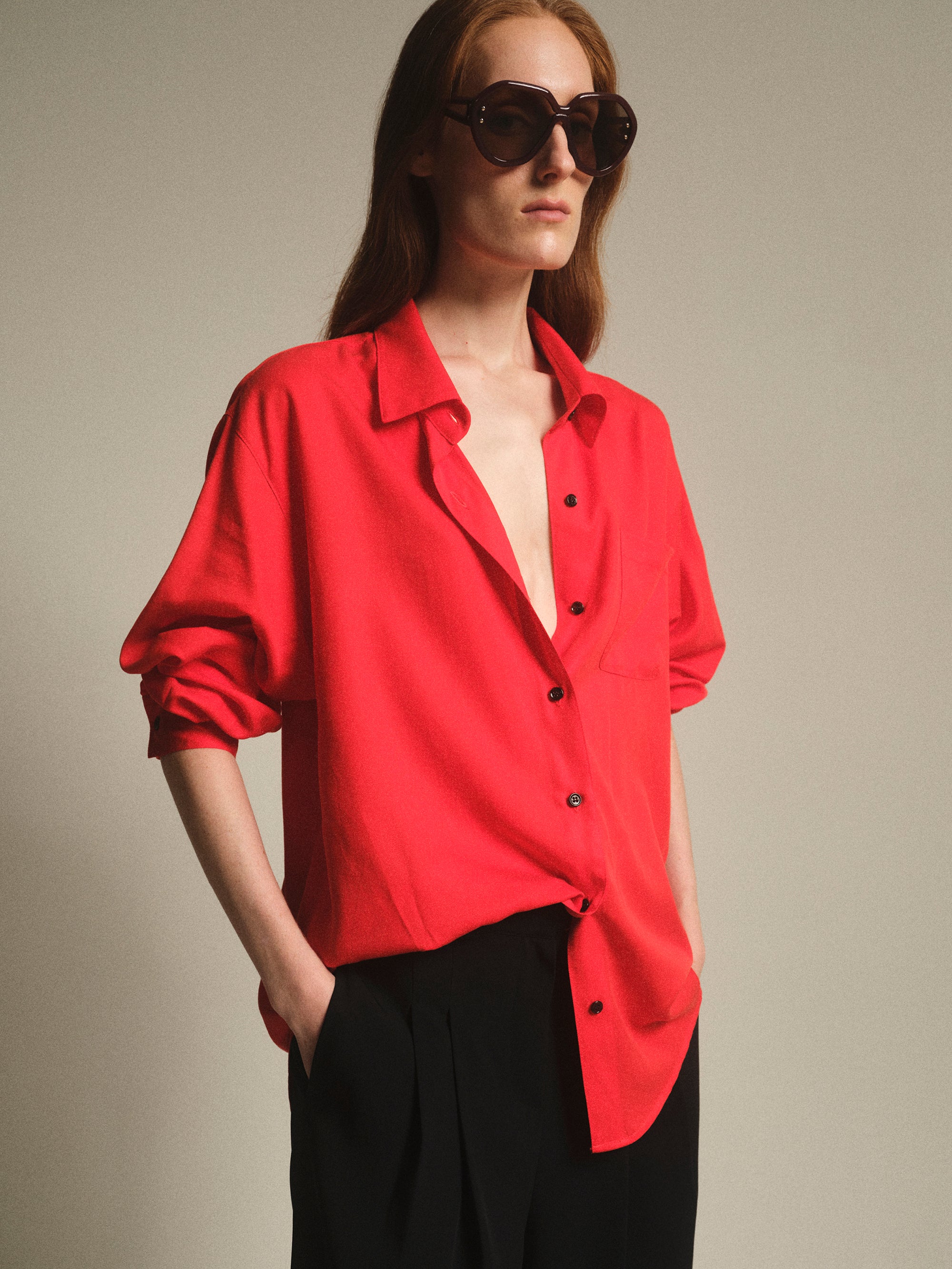 Tencel Button Down Shirt, Red
