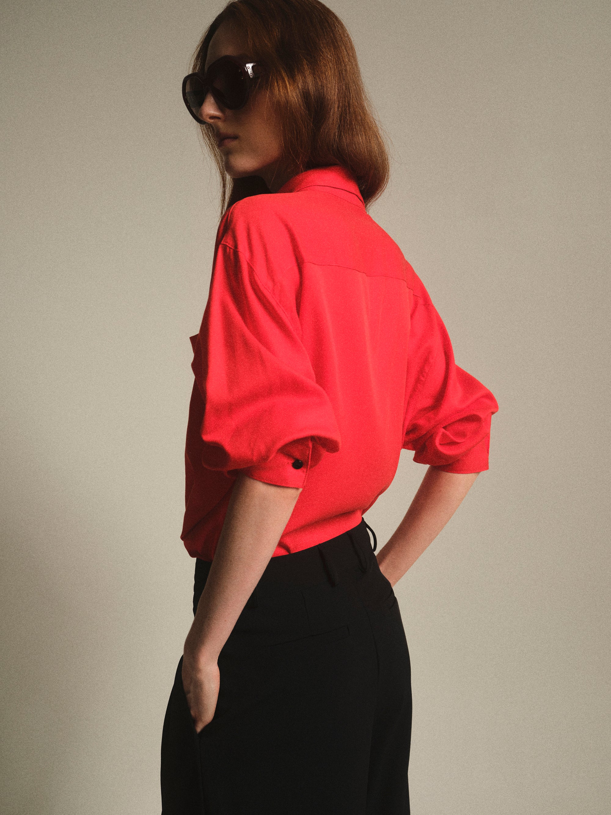 Tencel Button Down Shirt, Red