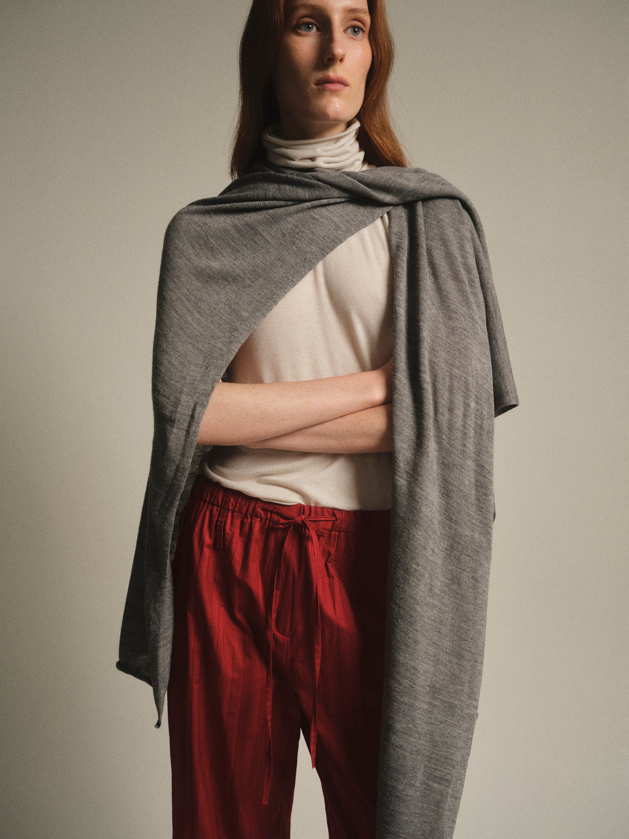 Wool-Blend Knit Shawl, Grey