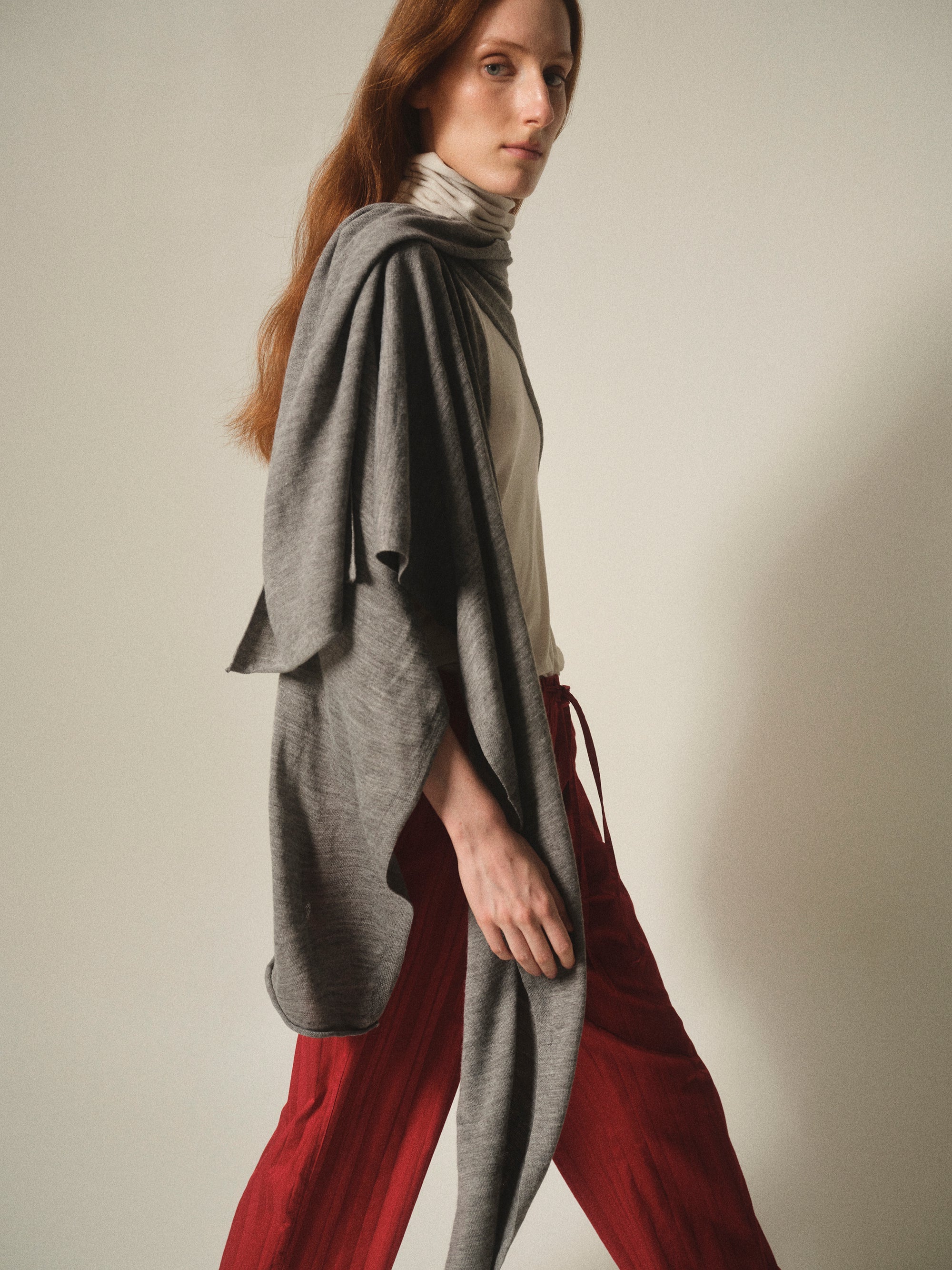Wool-Blend Knit Shawl, Grey