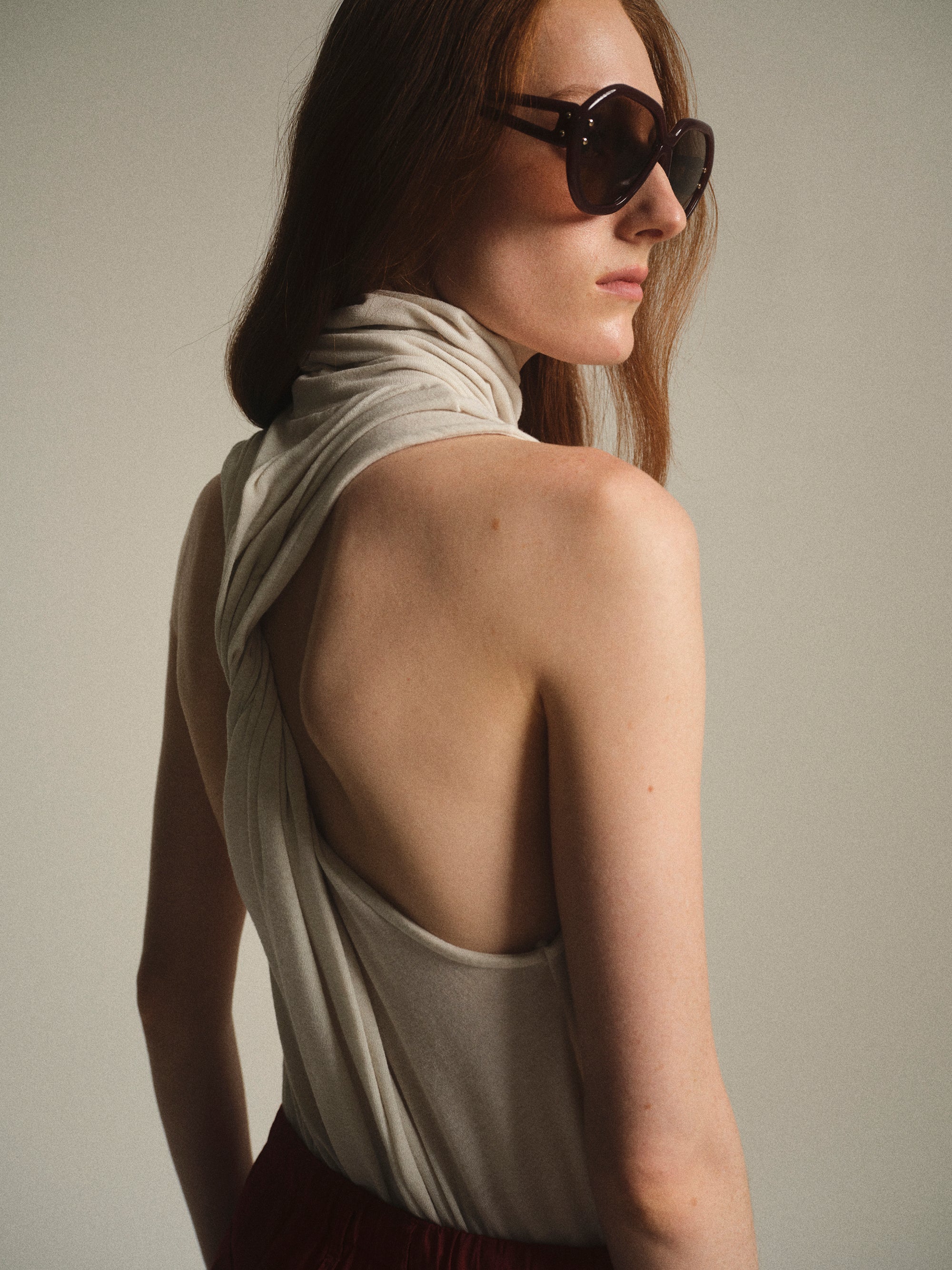 Twist Back Roll Neck Top, Ivory