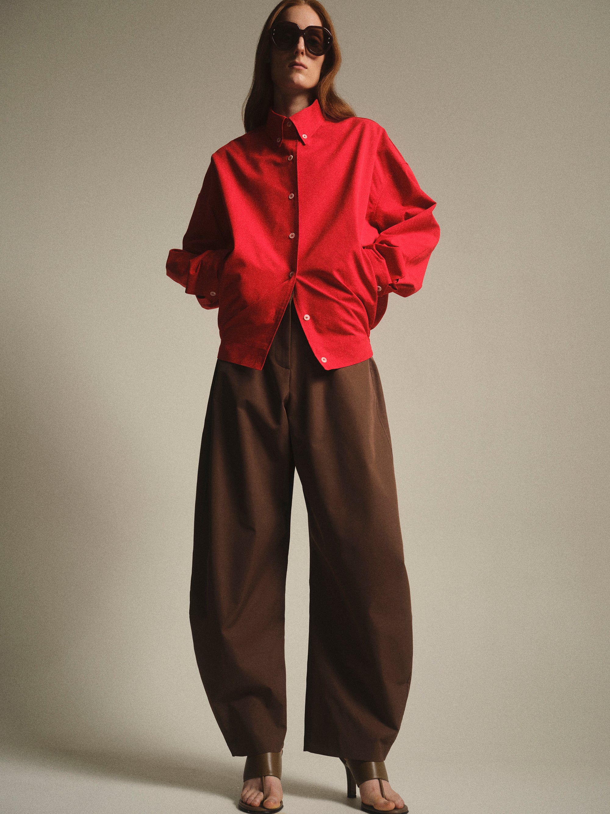 Barrel-Leg Trousers, Brown