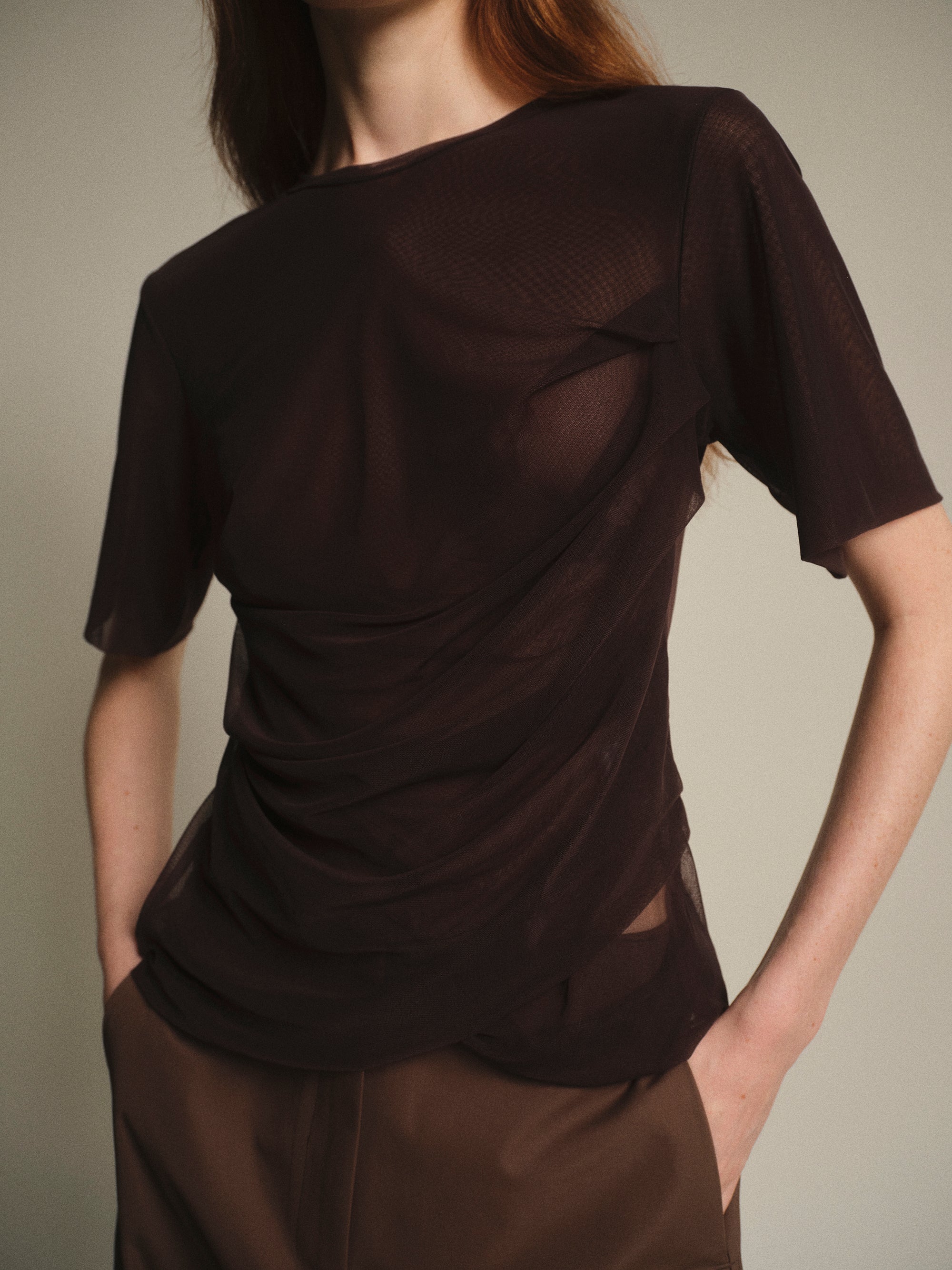 Draped T-Shirt, Burgundy