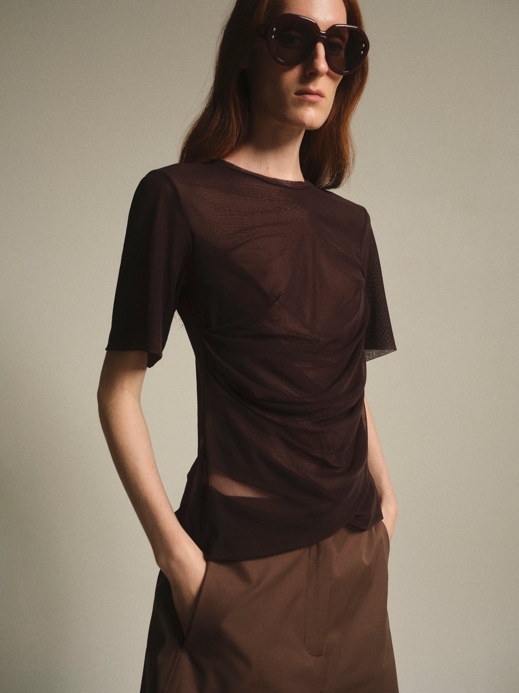 Draped T-Shirt, Burgundy