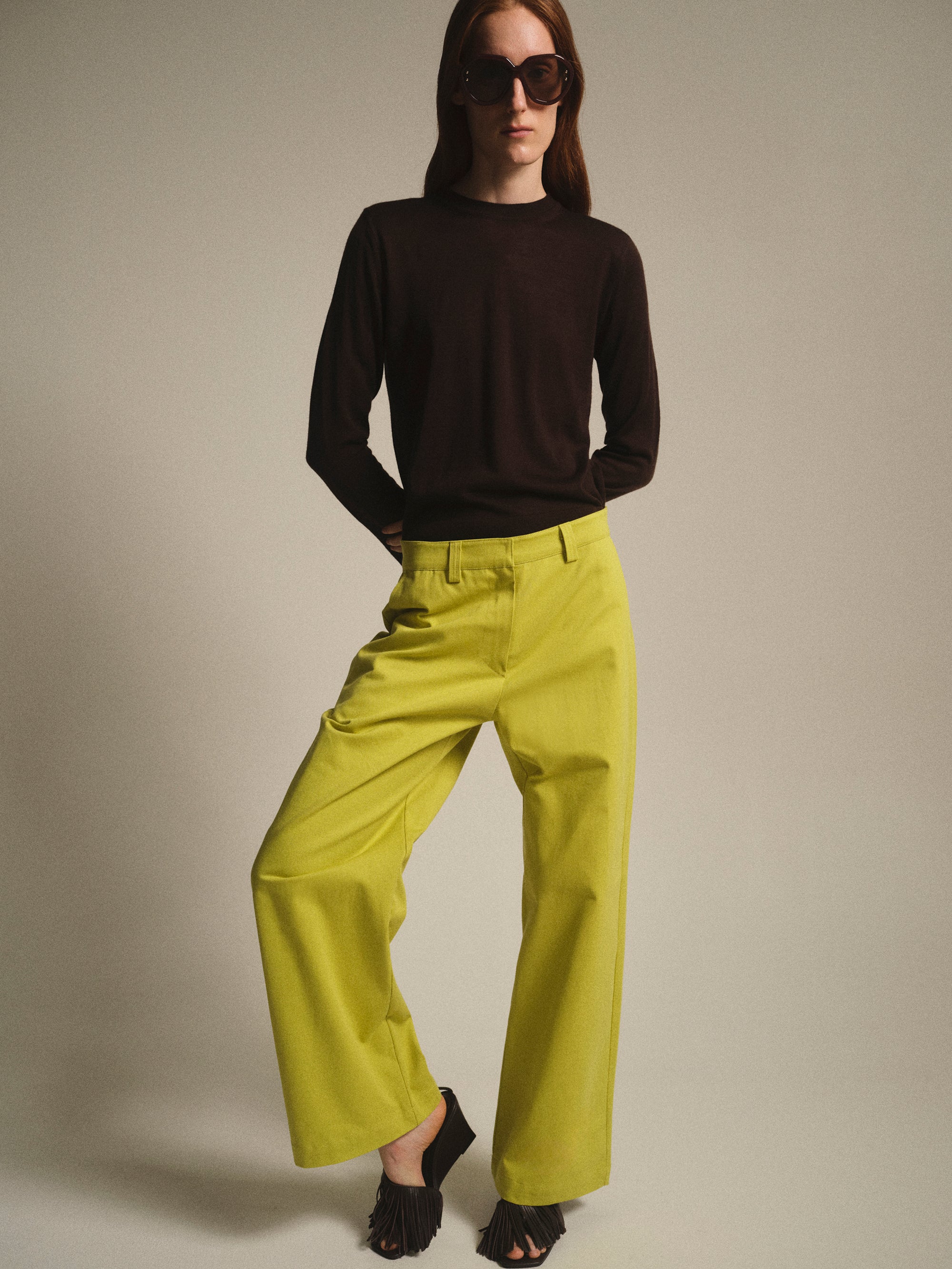 Straight Cotton Chinos, Chartreuse