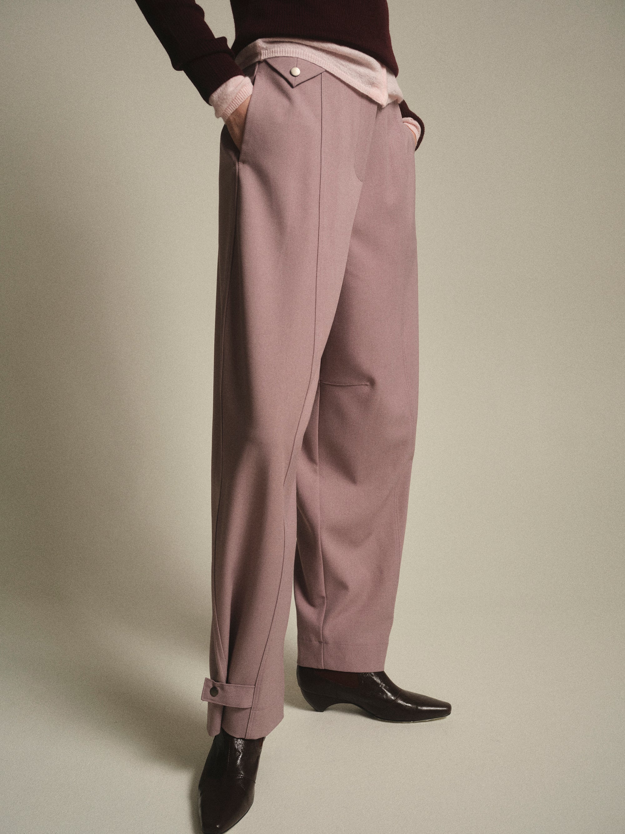 Button-Tab Trousers, Mauve