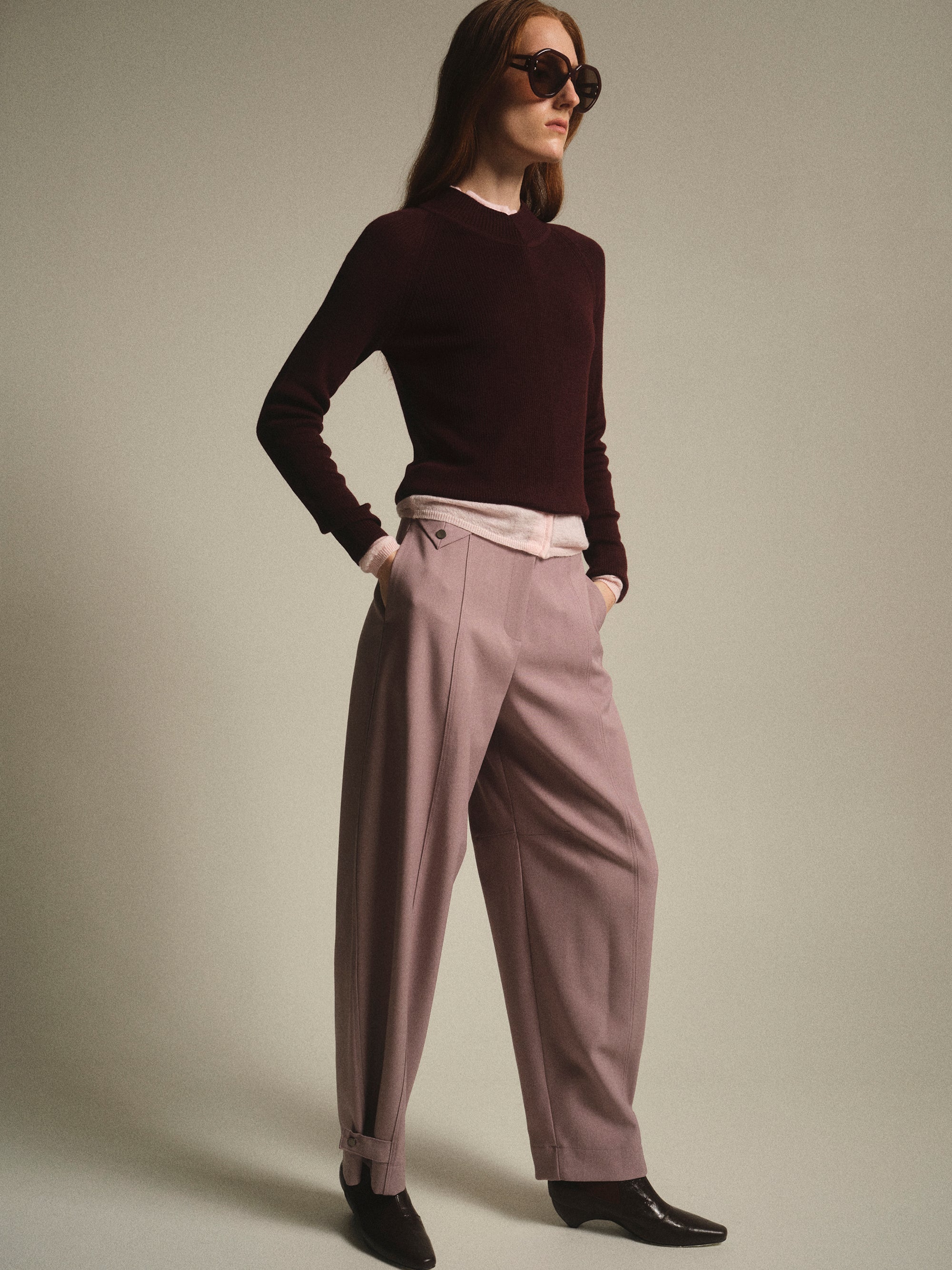 Button-Tab Trousers, Mauve
