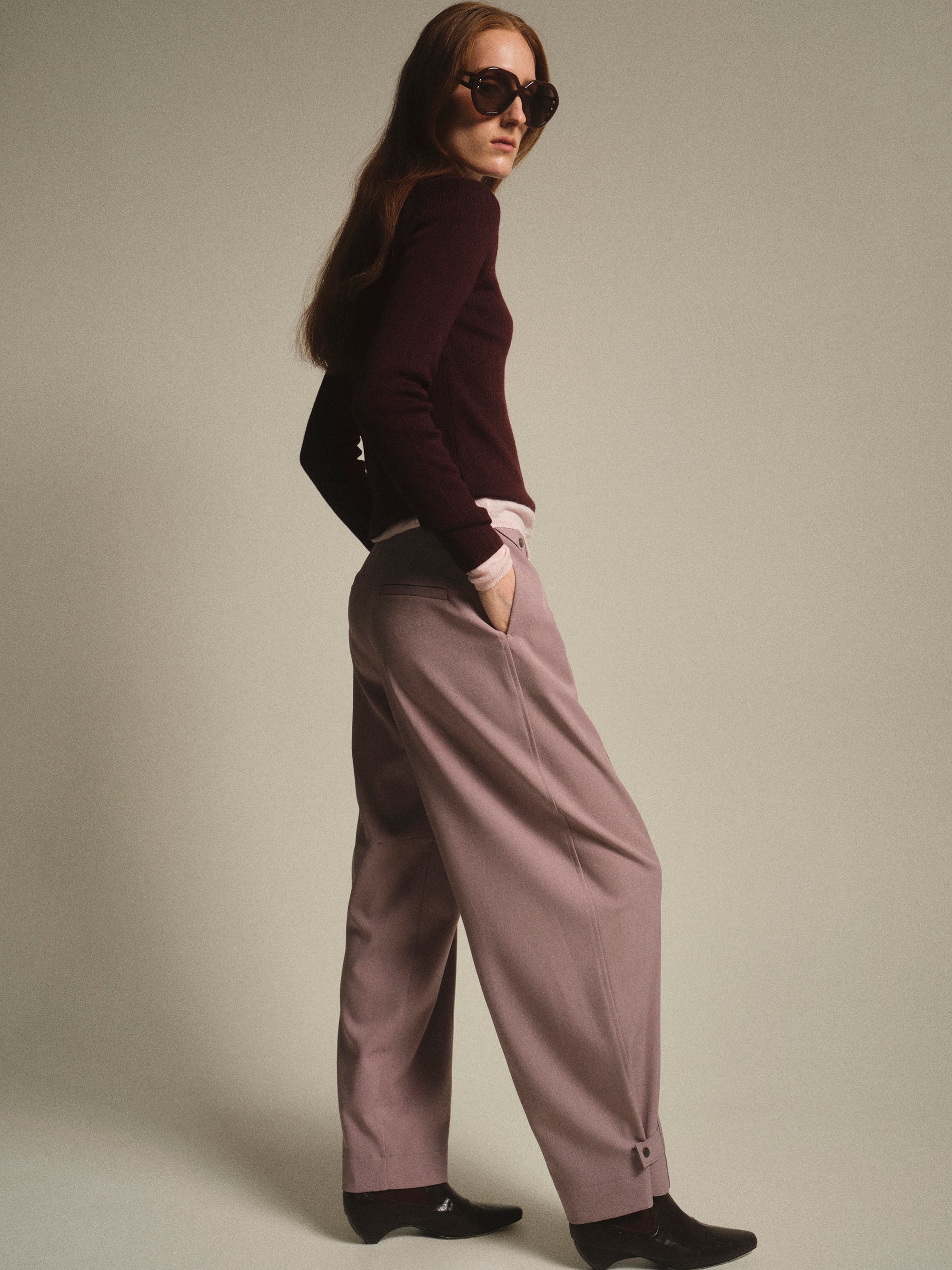 Button-Tab Trousers, Mauve