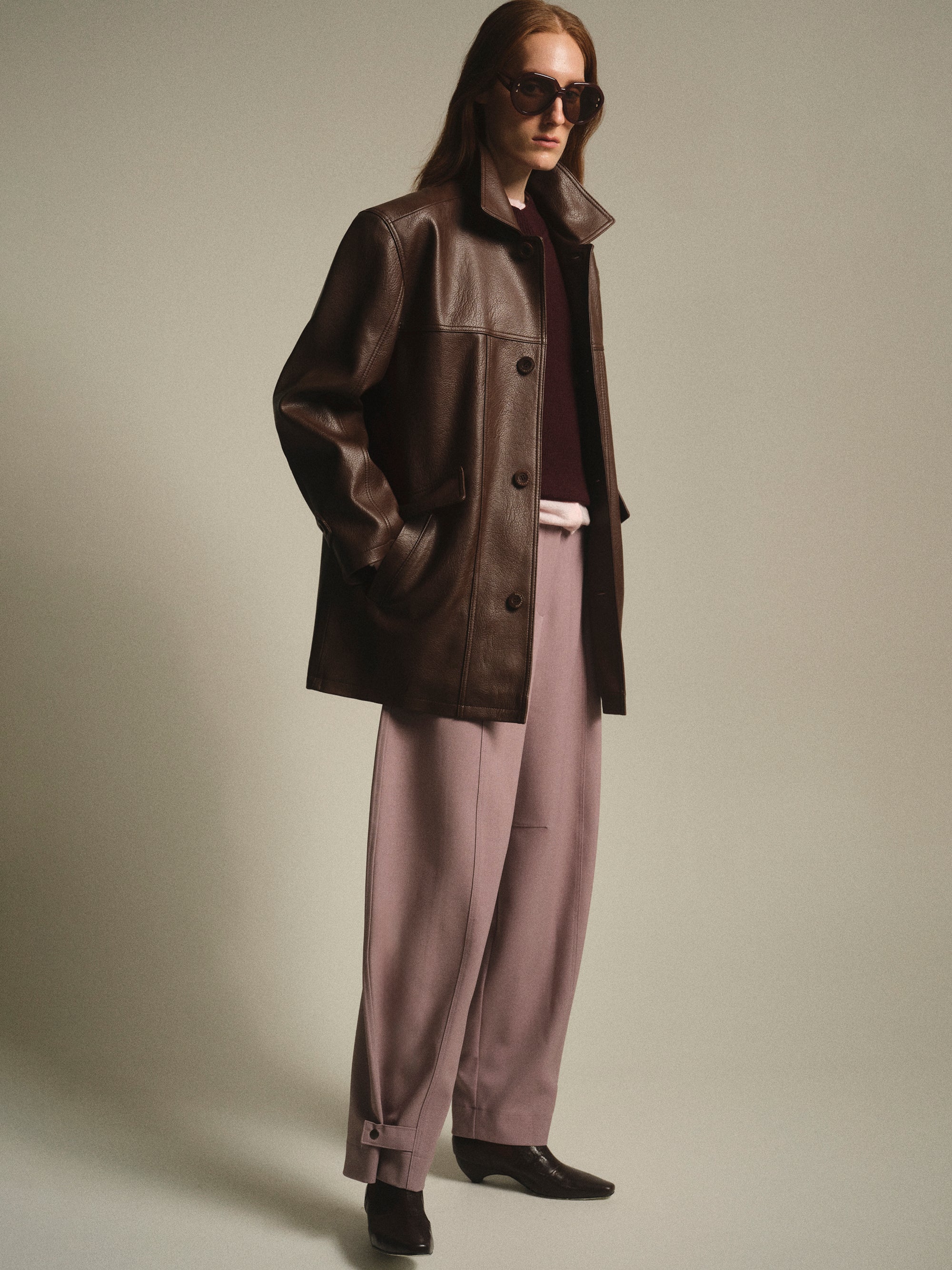 Faux-Leather Half Jacket, Brown
