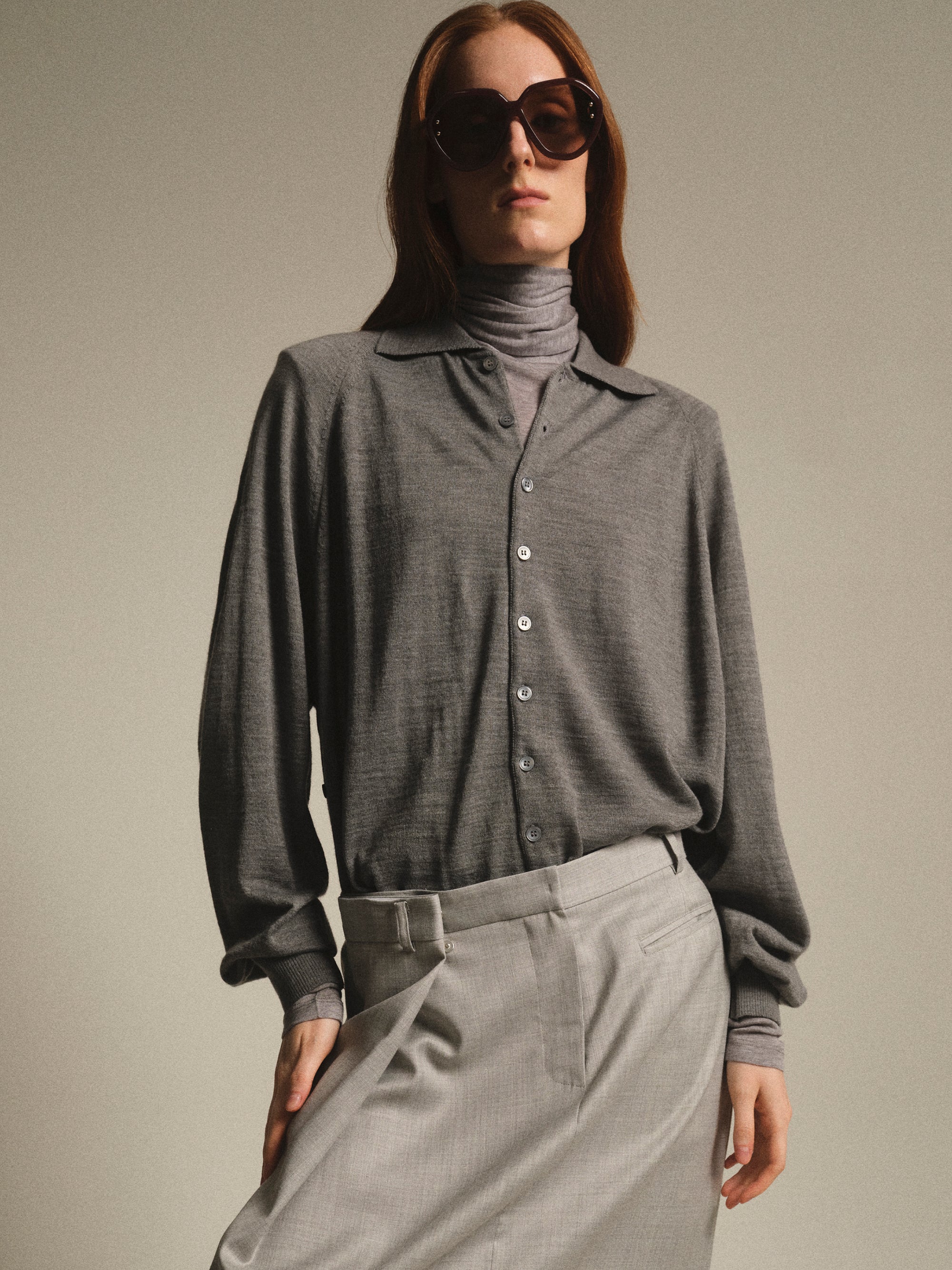 Padded Knit Polo, Grey