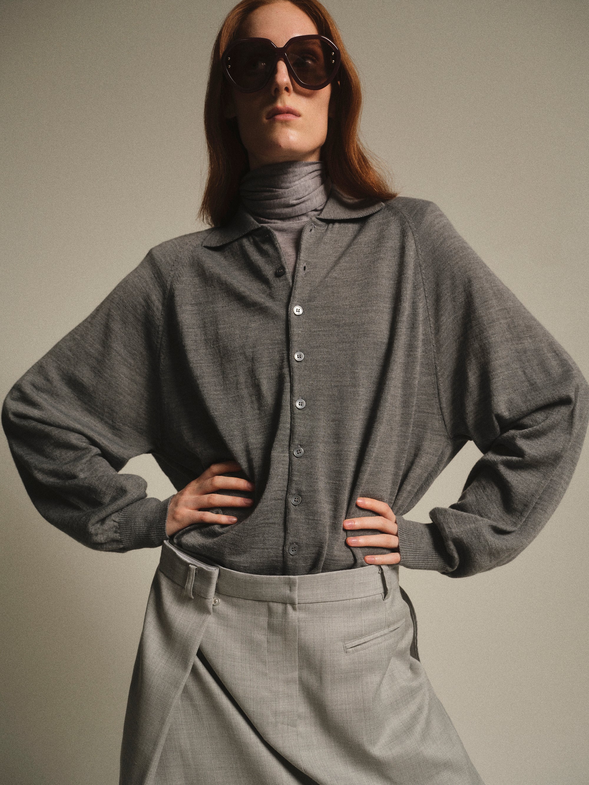 Padded Knit Polo, Grey
