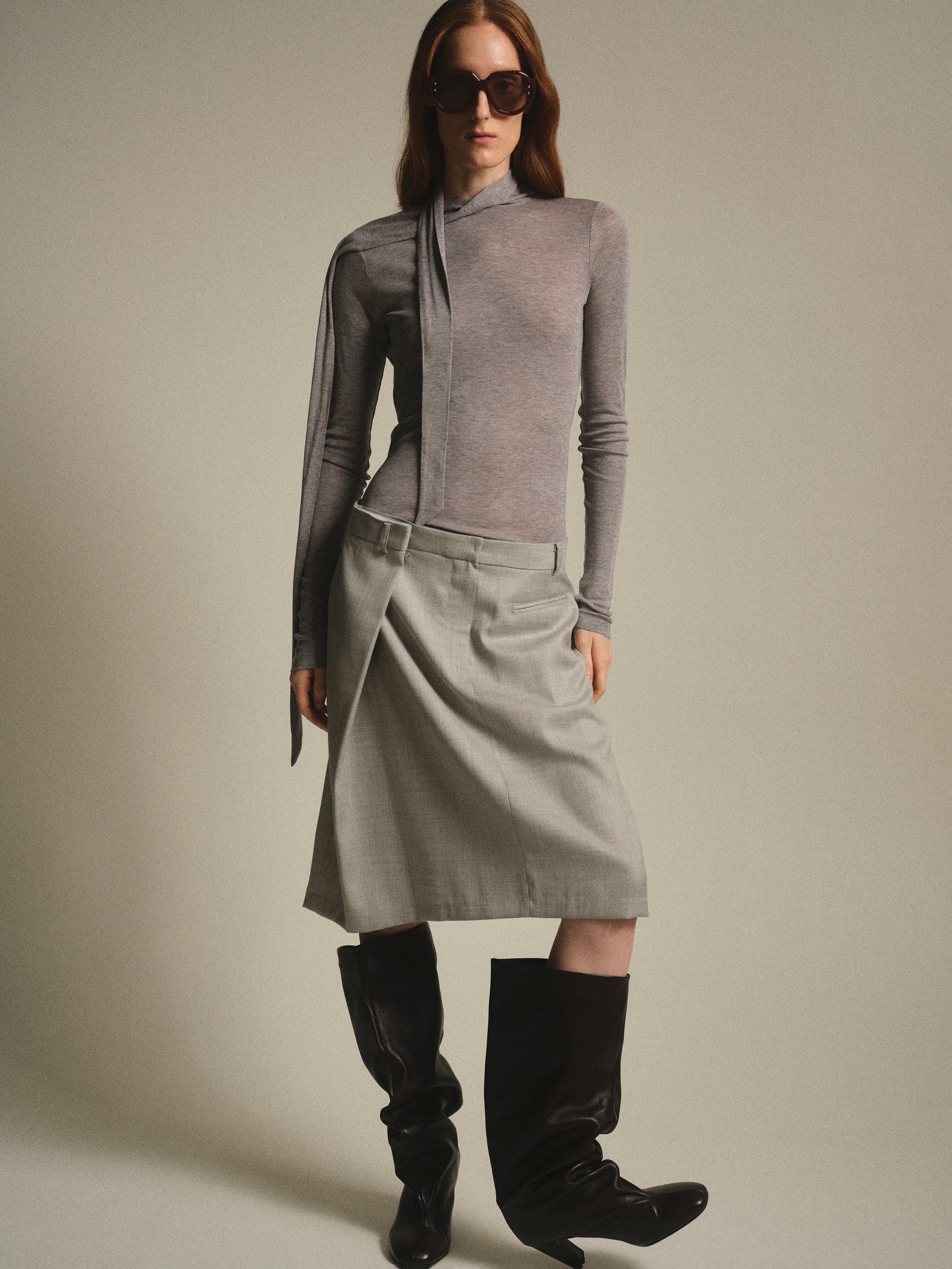 Tencel-Blend Tie Tee, Grey