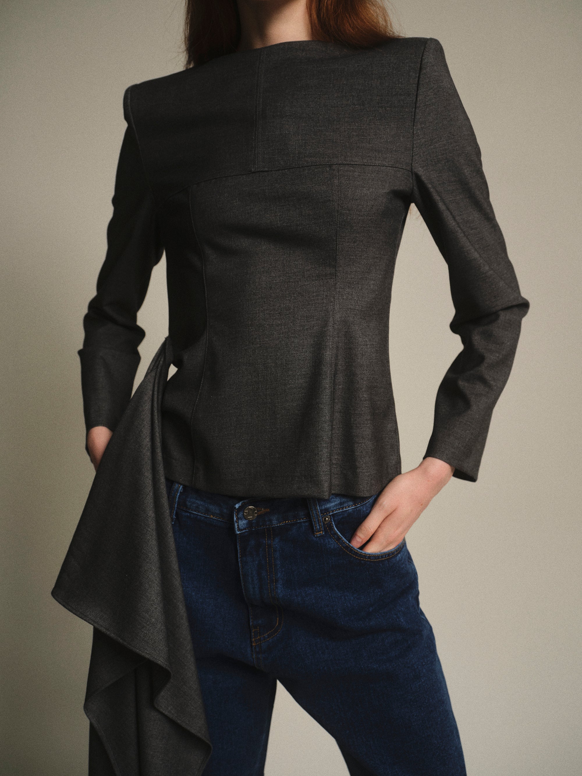 Asymmetric Panel Top, Charcoal