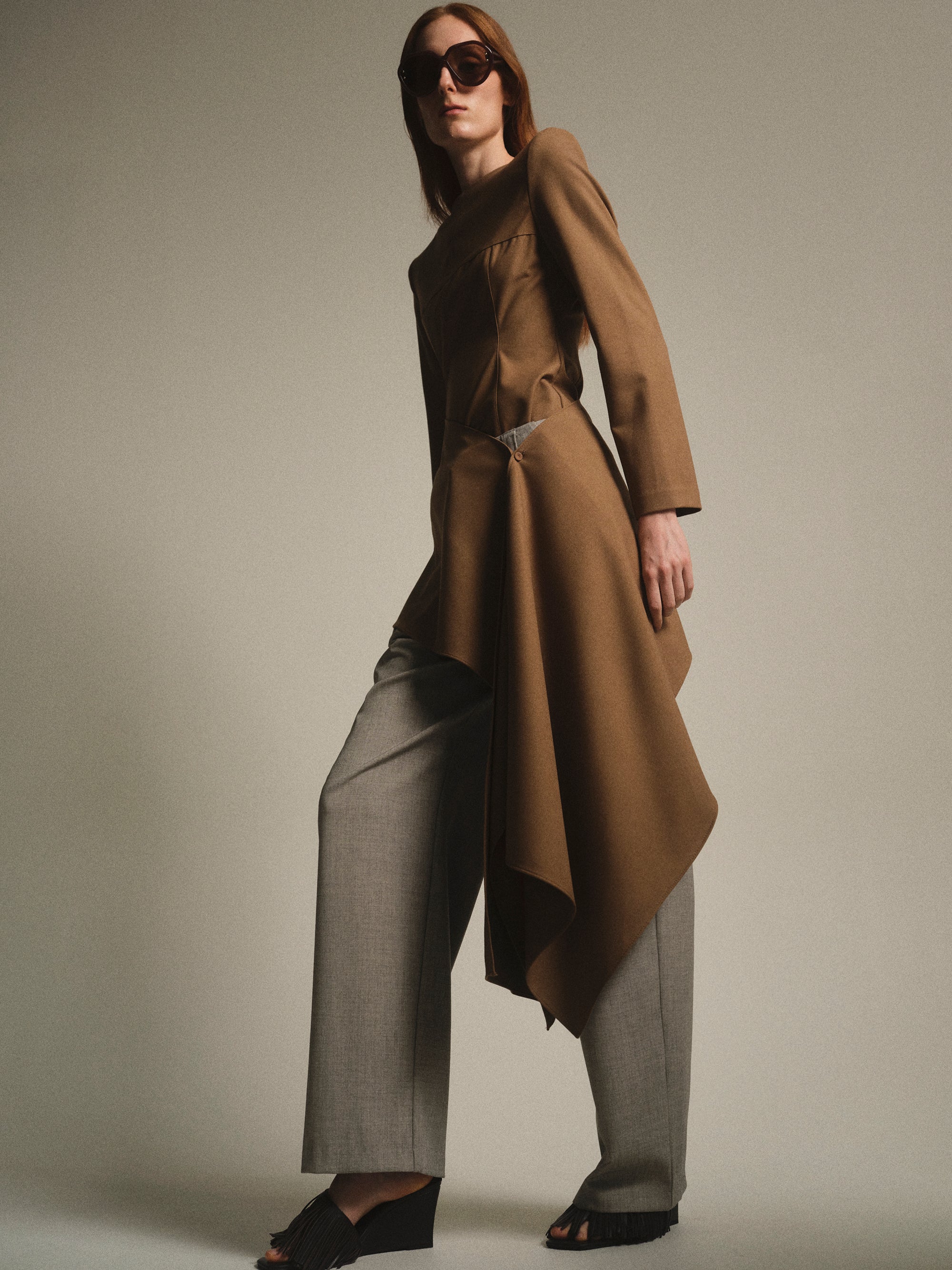 Asymmetric Panel Top, Brown
