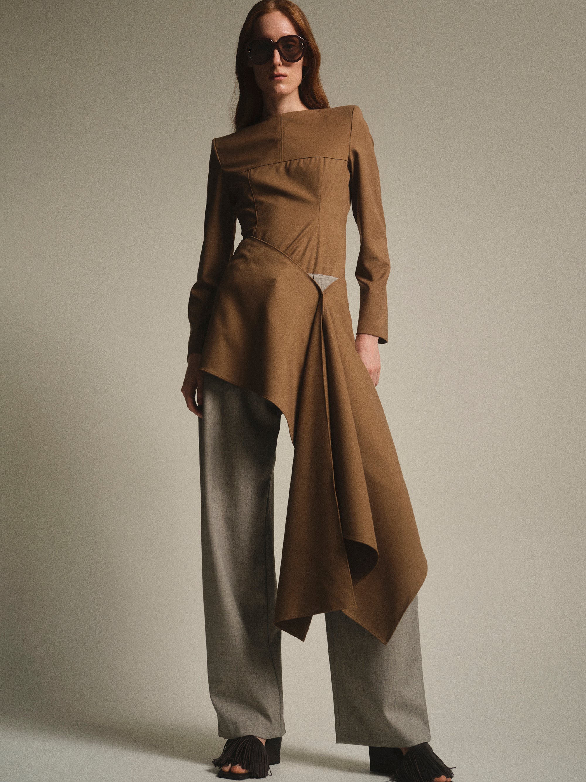 Asymmetric Panel Top, Brown