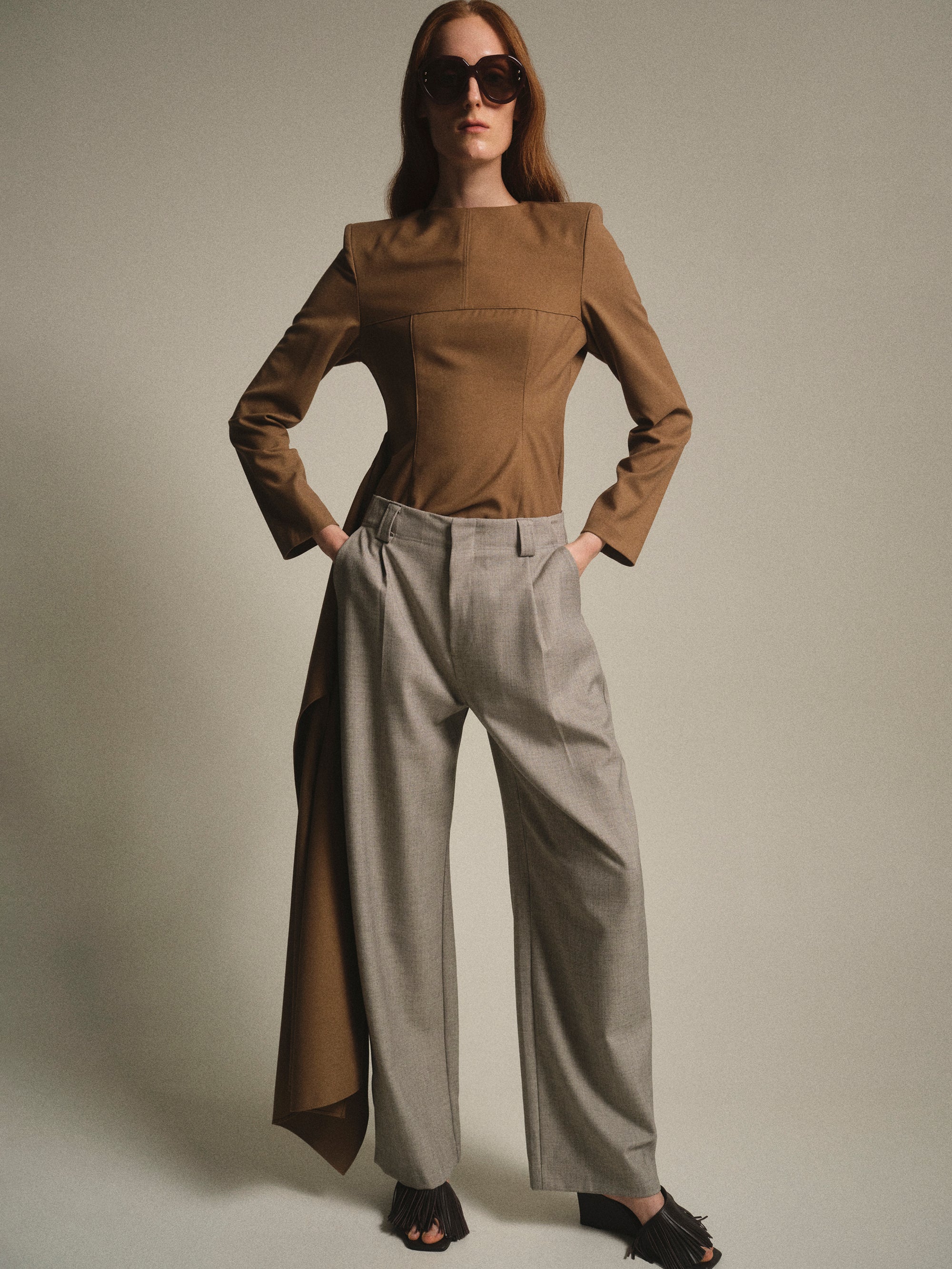 Wide Leg Suit Trousers, Grey