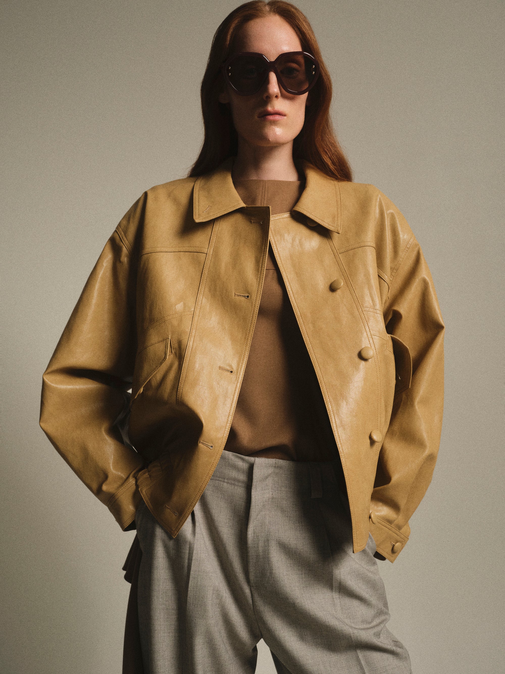 Faux-Leather Bomber Jacket, Butter